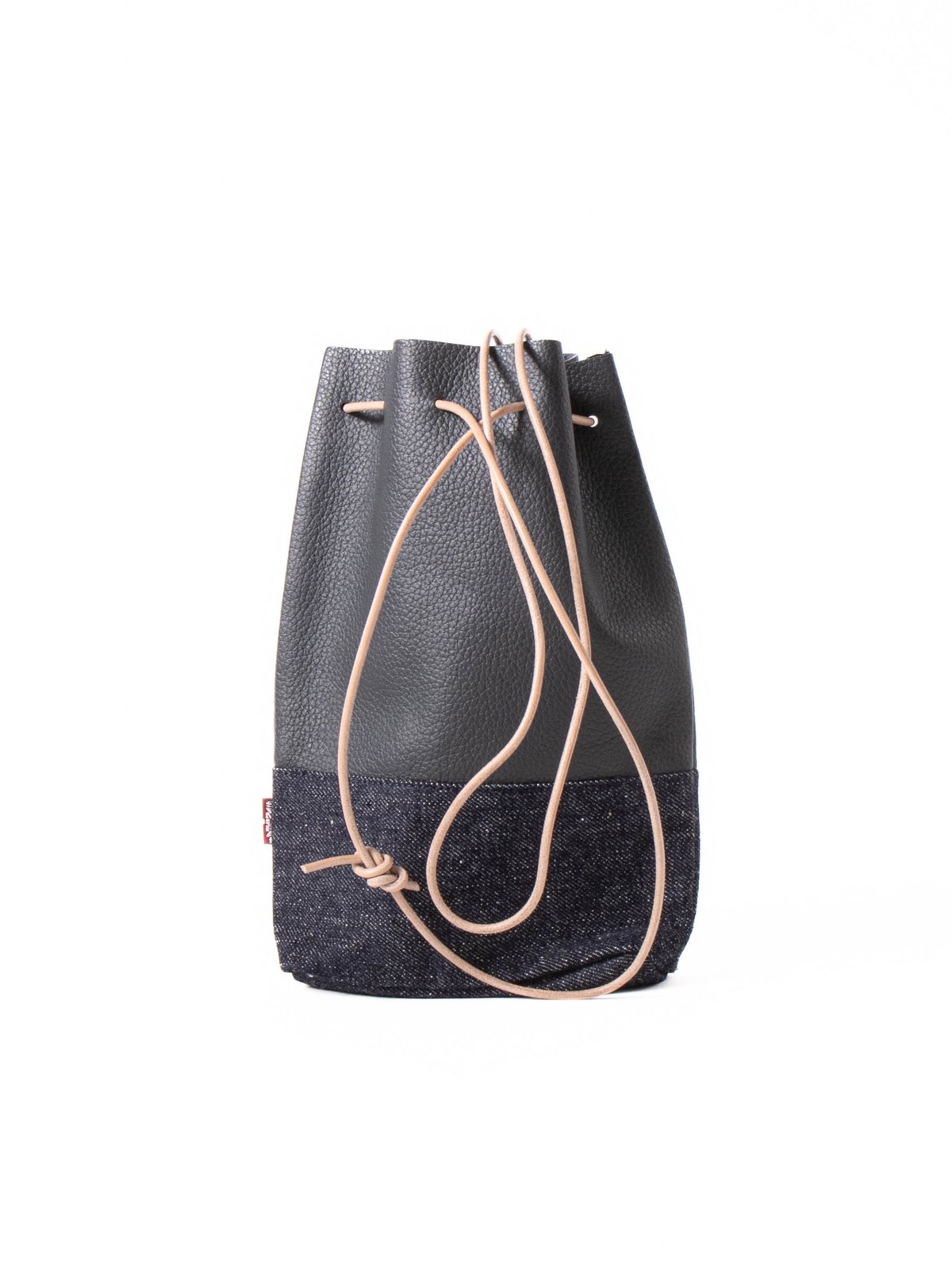 (SJRDP25) DENIM LEATHER DRAW STING BAG NAVY GREY DENIM - Image 1