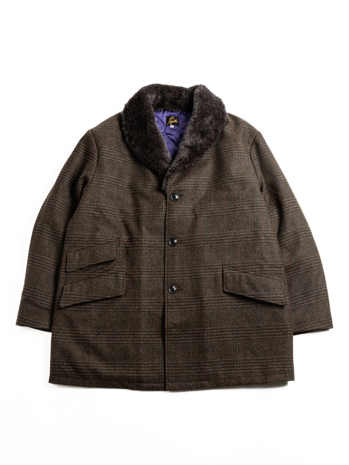 NEEDLES SHAWL COLLAR COAT – WOOL GLEN PLAID OLIVE - Image 1