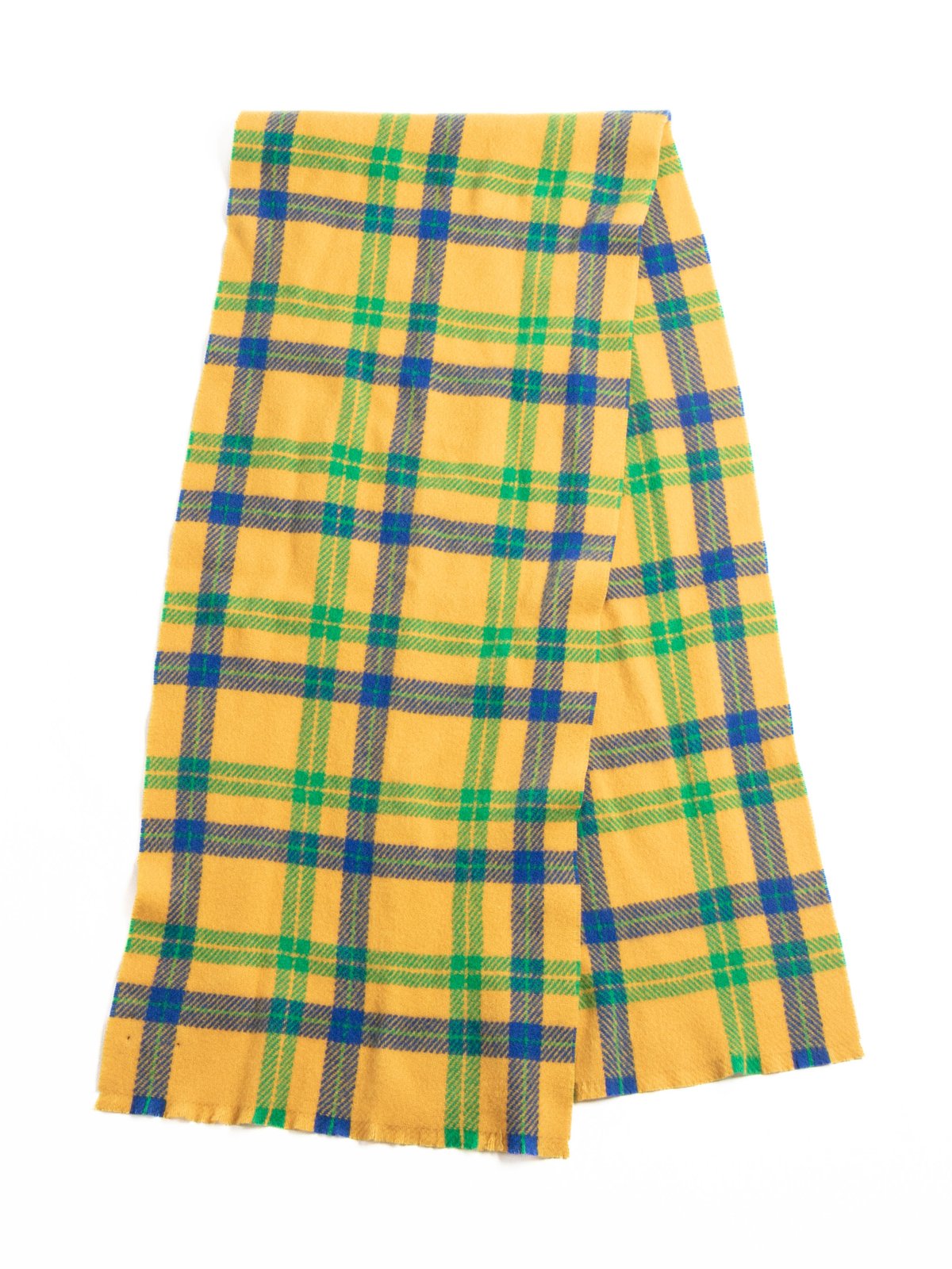 CHECK WOOLEN RECTANGLE SCARF APRICOT GREEN & BLUE - Image 3