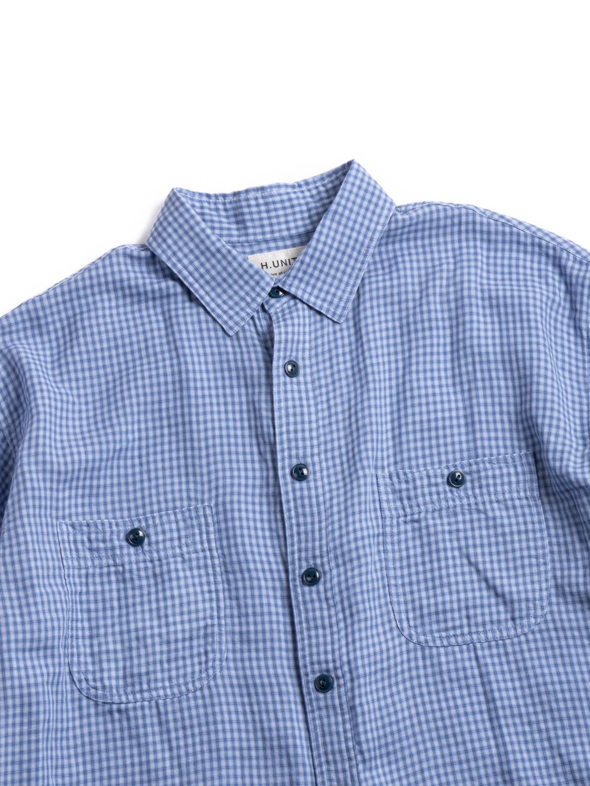 (H&ndash;SH065) DOUBLE CLOTH SMALL CHECK WORK SHIRT LIGHT BLUE - Image 2