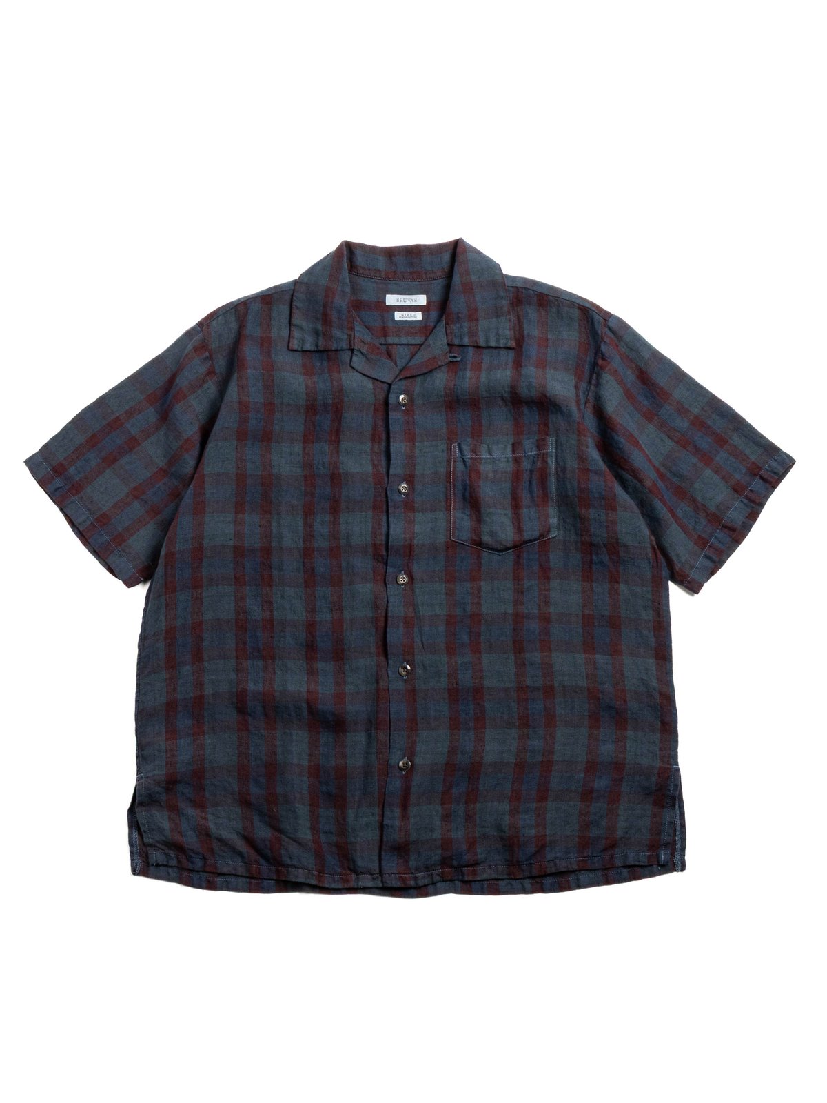 (SV&ndash;SH&ndash;034) LINEN OPEN COLLAR SHIRT NAVY - Image 1
