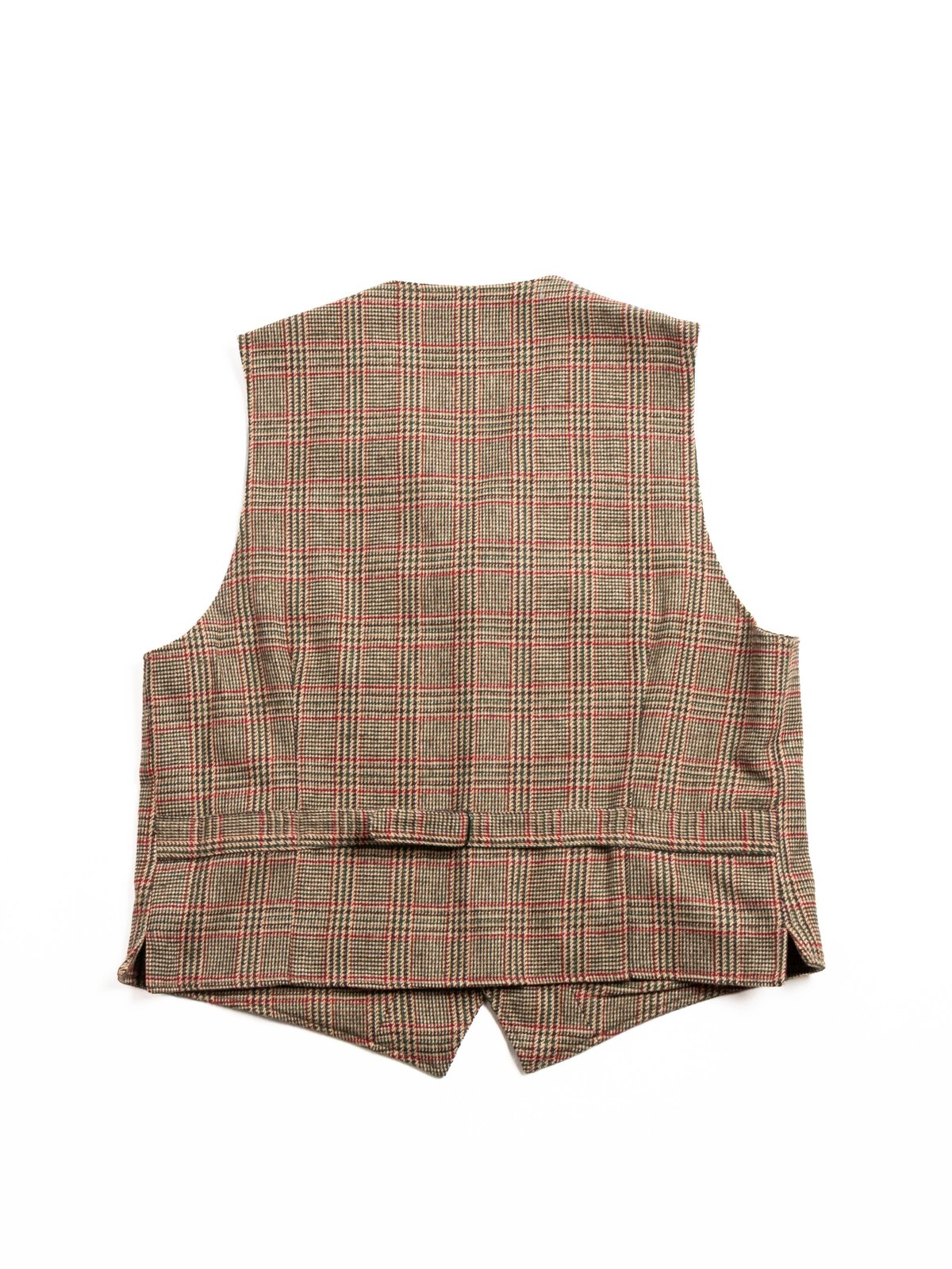 SHAWL COLLAR CINCH VEST / TAN / RED WOOL POLY GLEN PLAID - Image 5