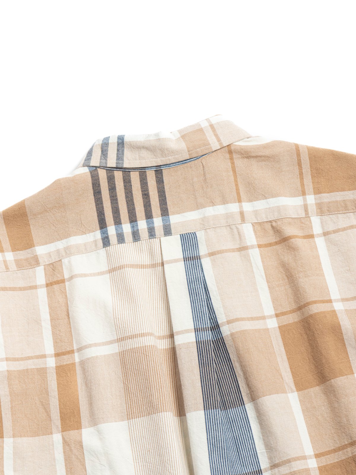 (OM45645.26) RAW YARN STOUT WEAVE MADRAS S/S NATURAL TAN NAVY - Image 4