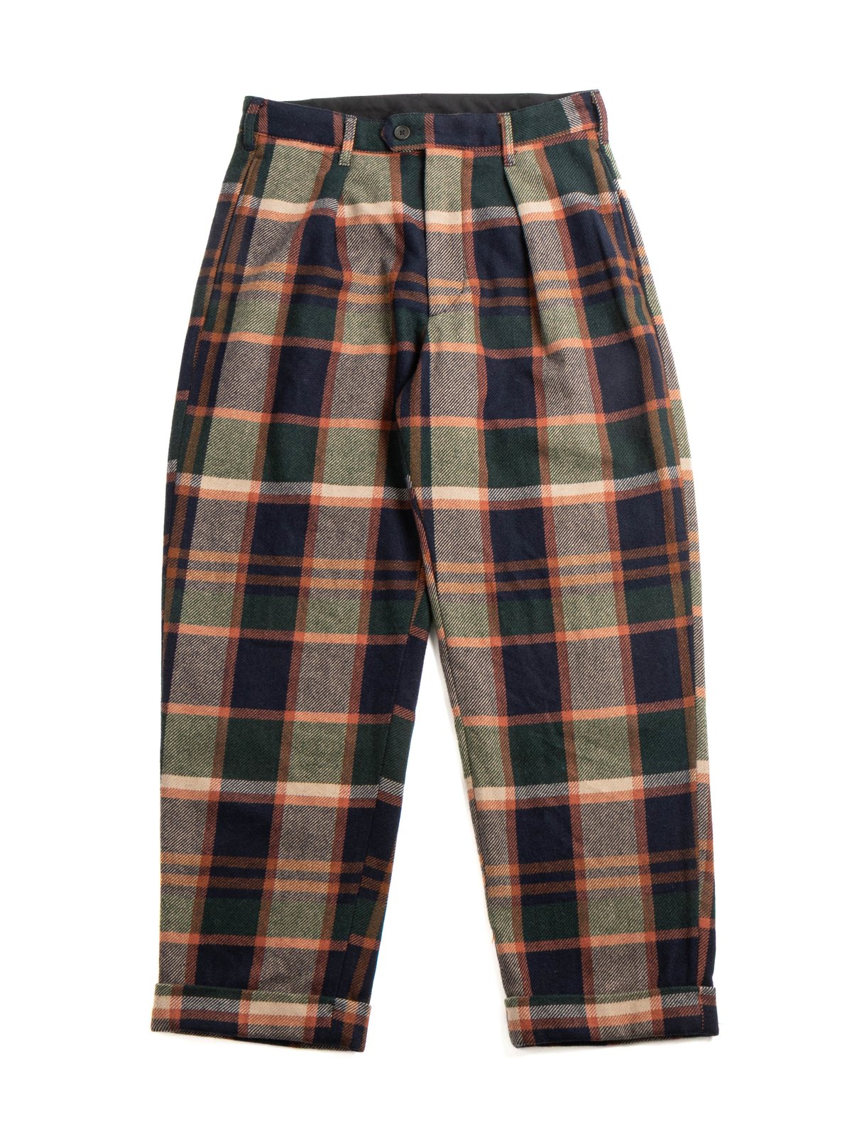 CARLYLE PANT NAVY/BROWN HEAVY WOOL PLAID - Image 1