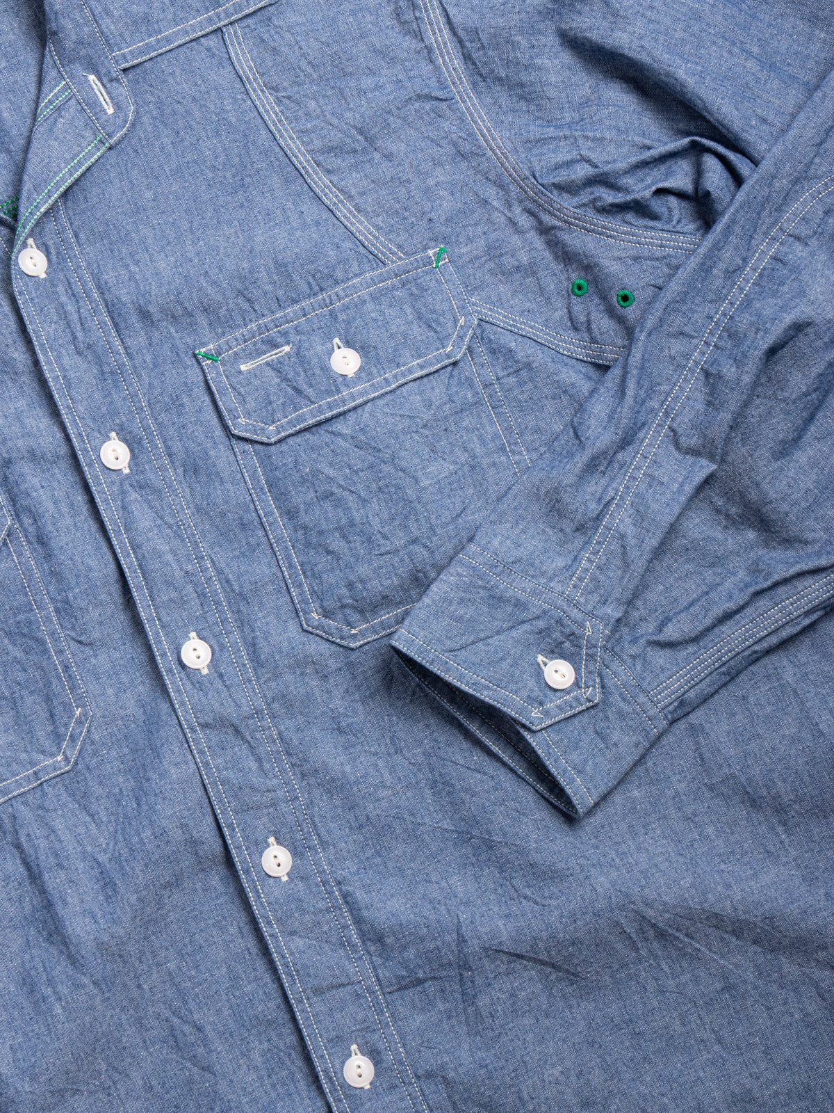 (CS014) CORONA W–YOKE SHIRT BLUE CHAMBRAY - Image 3
