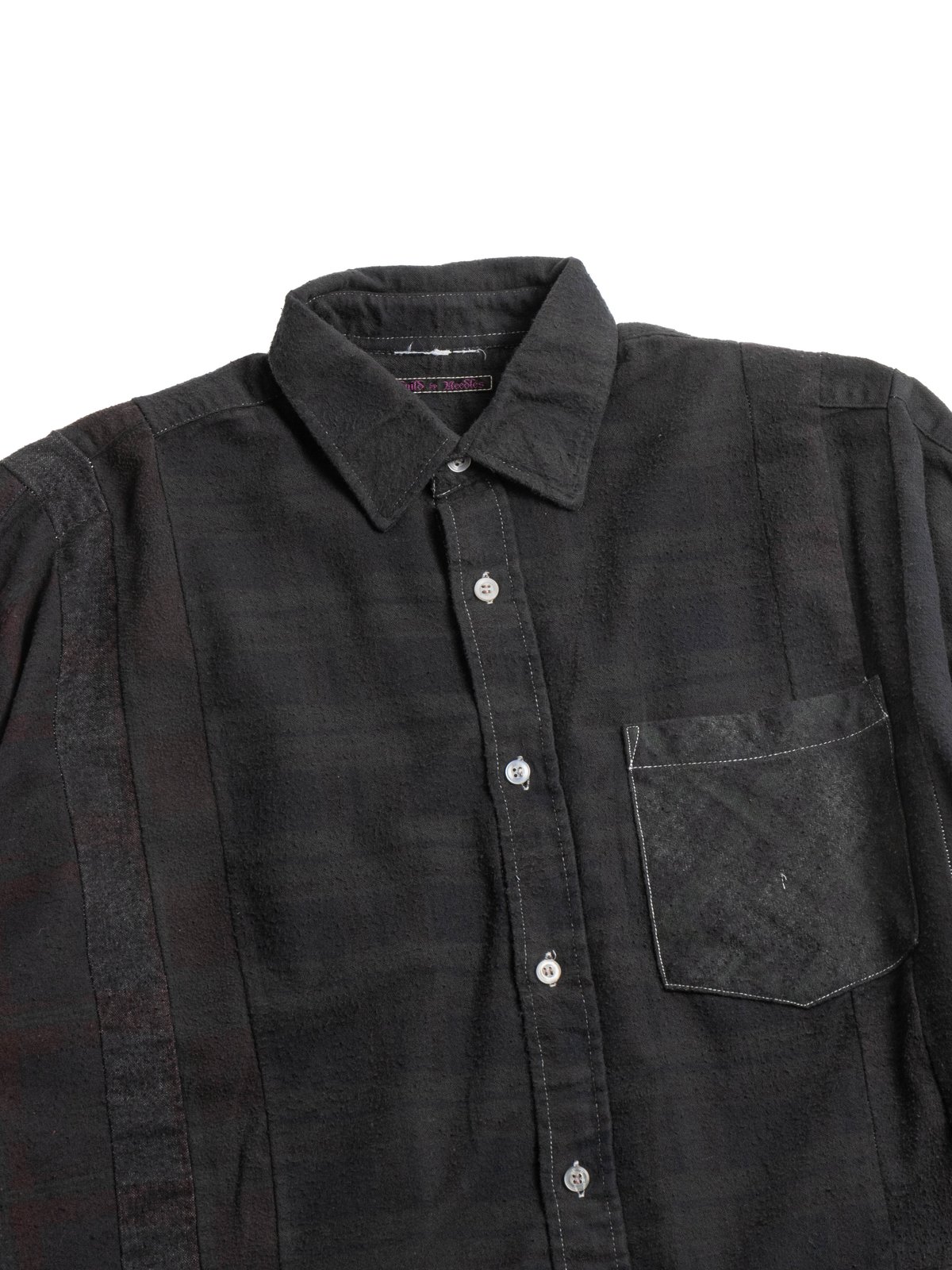 REBUILD BY NEEDLES FLANNEL 7 CUTS SHIRT WIDE OVER DYE BLACK - Image 2