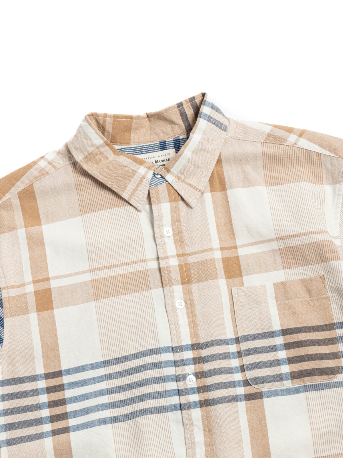 (OM45645.26) RAW YARN STOUT WEAVE MADRAS S/S NATURAL TAN NAVY - Image 2