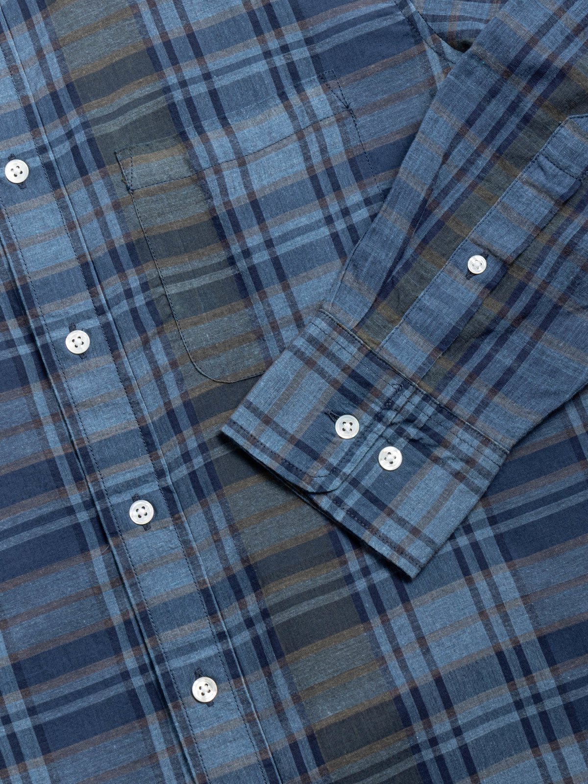 (OM45645.09) STANDARD WEAVE MADRAS CHECK PIGMENT DYE B.D. SHIRT INDIGO - Image 3