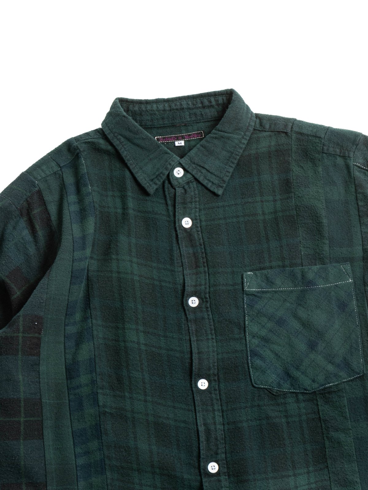 REBUILD BY NEEDLES FLANNEL  7 CUTS SHIRT OVER DYE DK. GREEN - Image 2