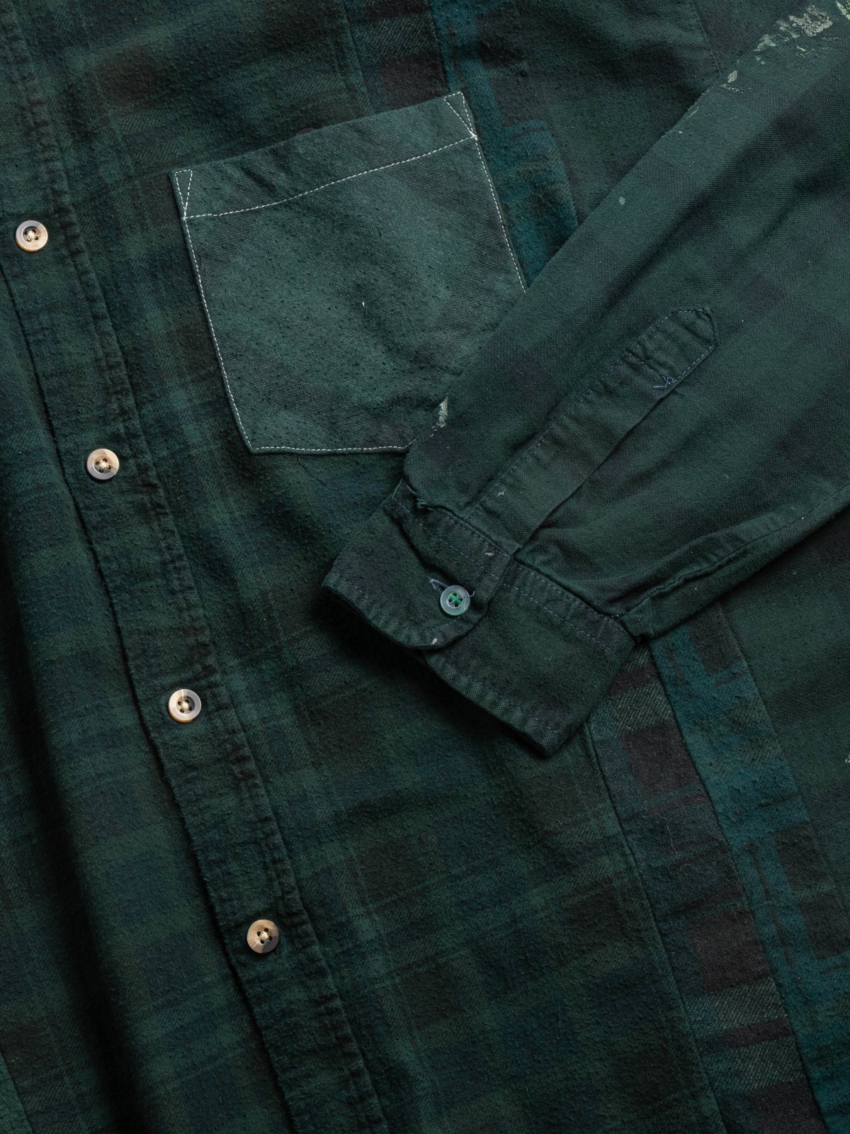 REBUILD BY NEEDLES FLANNEL 7 CUTS SHIRT WIDE OVER DYE DK. GREEN - Image 3