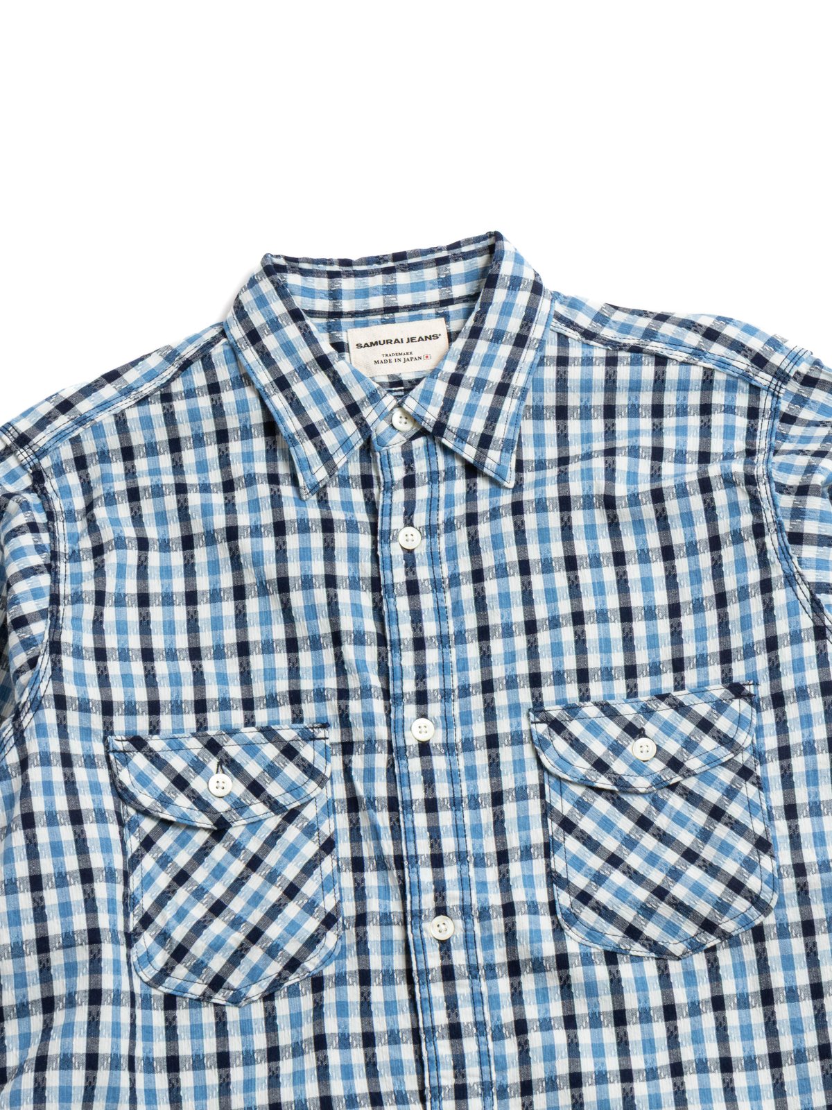SSS25W–CS NATURAL INDIGO SASHIKO GINGHAM CHECK WORK SHIRT - Image 2