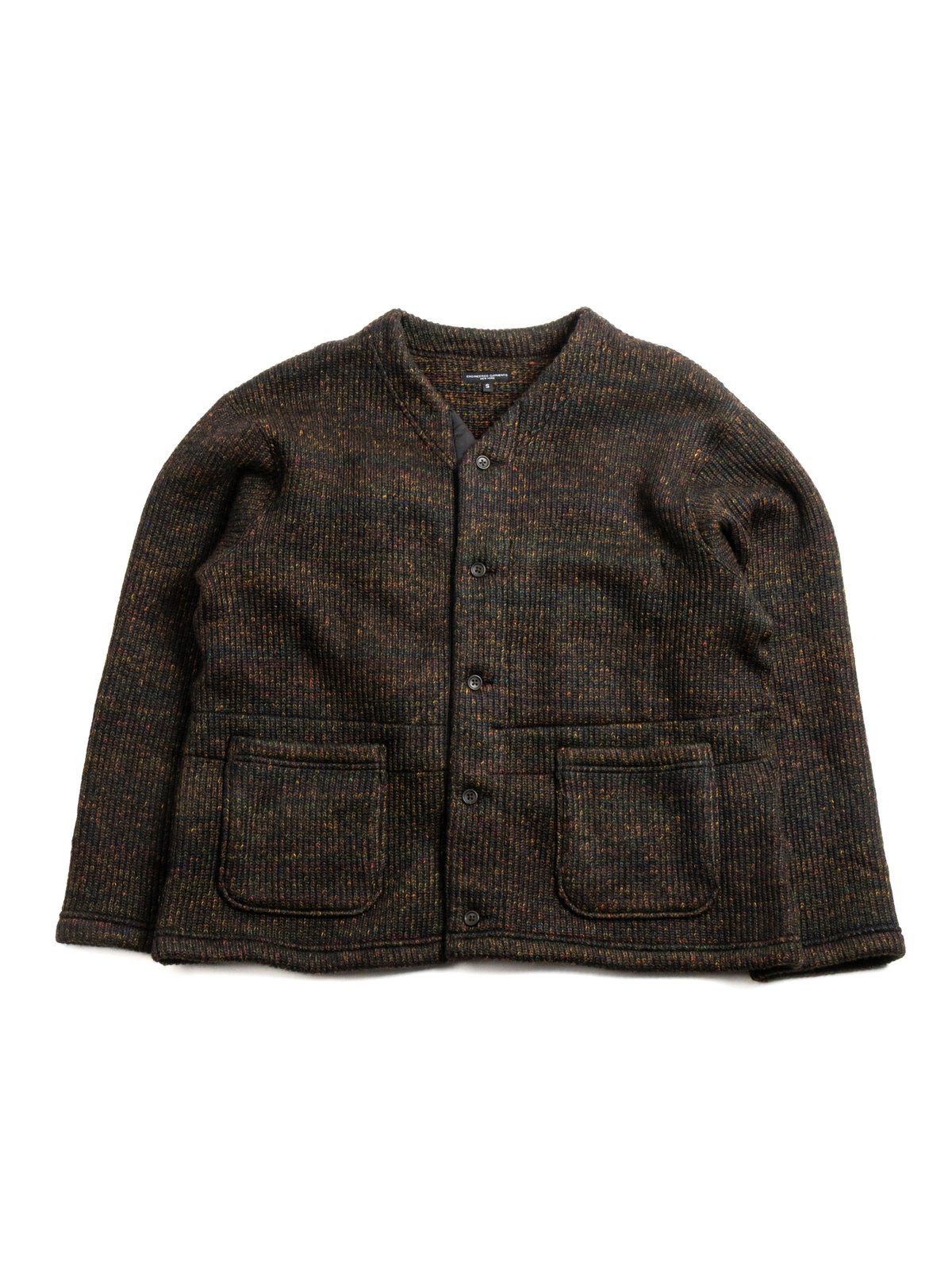 KNIT CARDIGAN BROWN WOOL POLY NEP SWEATER  - Image 1