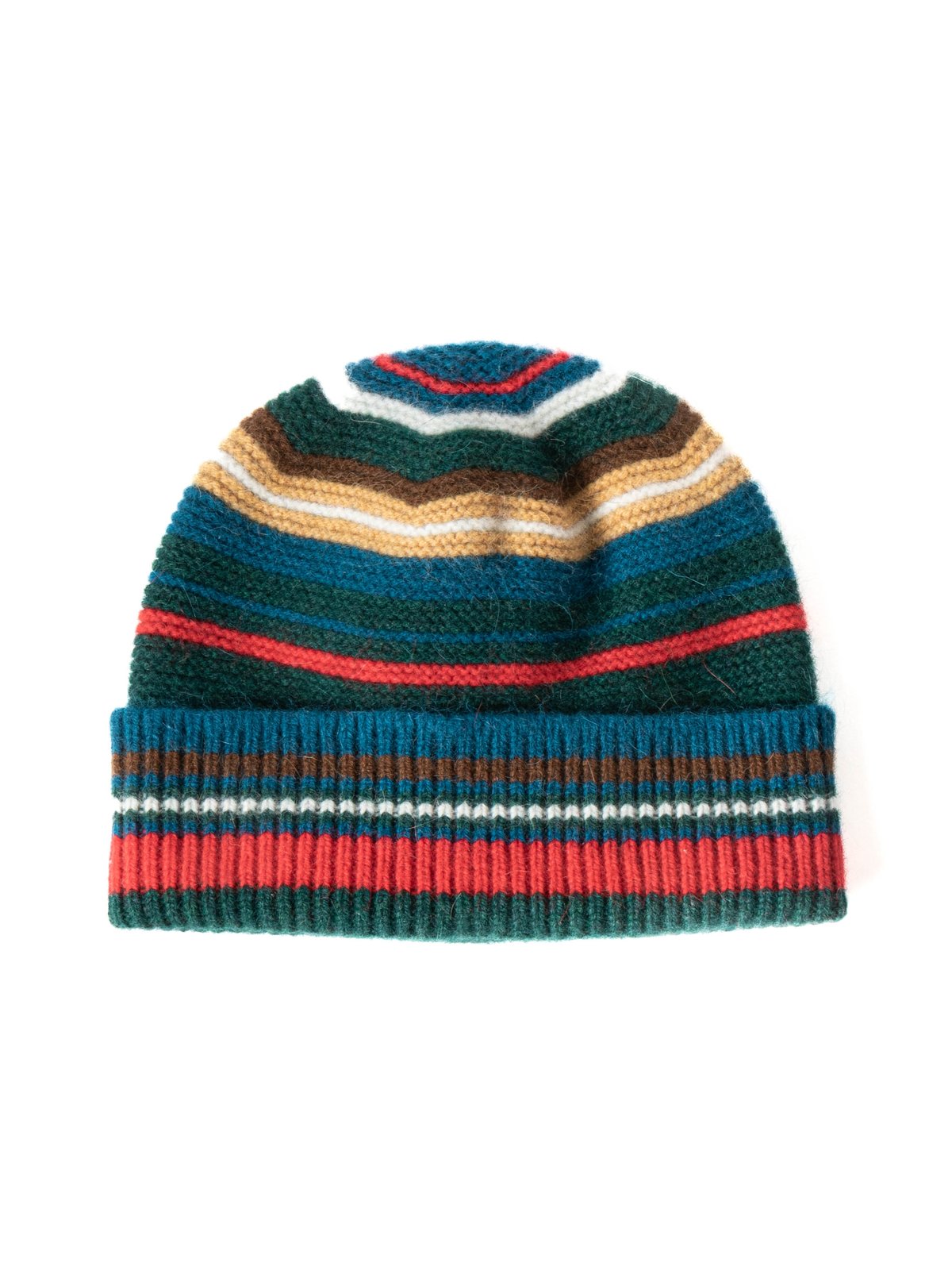 PURL STITCH STRIPED BEANIE GREEN & BLUE - Image 3