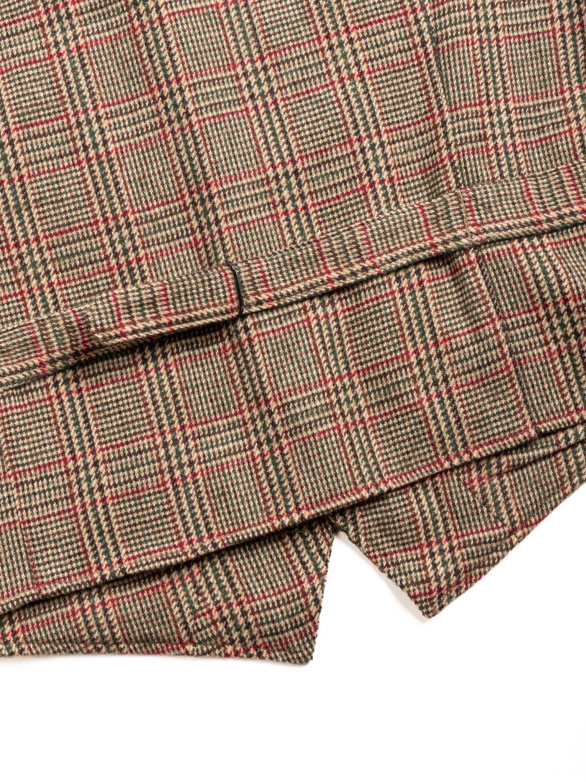 SHAWL COLLAR CINCH VEST / TAN / RED WOOL POLY GLEN PLAID - Image 4
