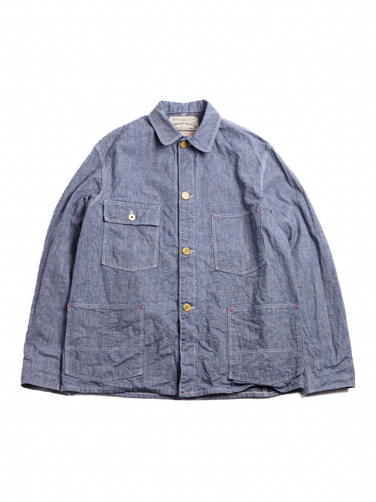 (LOT 2195) INDIGO PIN–CHECK CHANGE BUTTON COVERALL JACKET  - Image 1