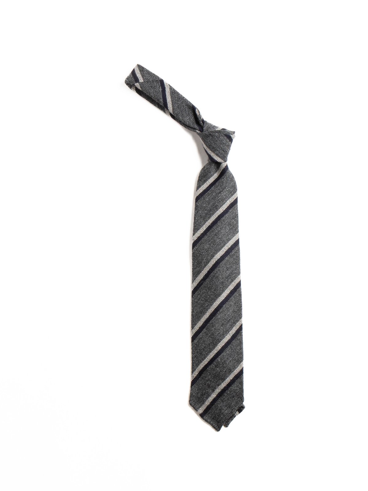 DOUBLE STRIPE WOOL TIE GREY WHITE - Image 1