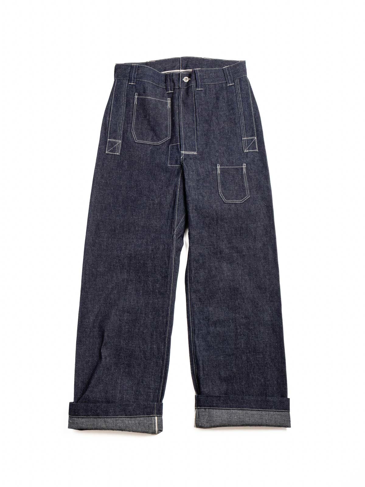 JOHN GLUCKOW JG&ndash;01S 1910s NETMAKER&rsquo;S TROUSERS INDIGO DENIM OR - Image 1