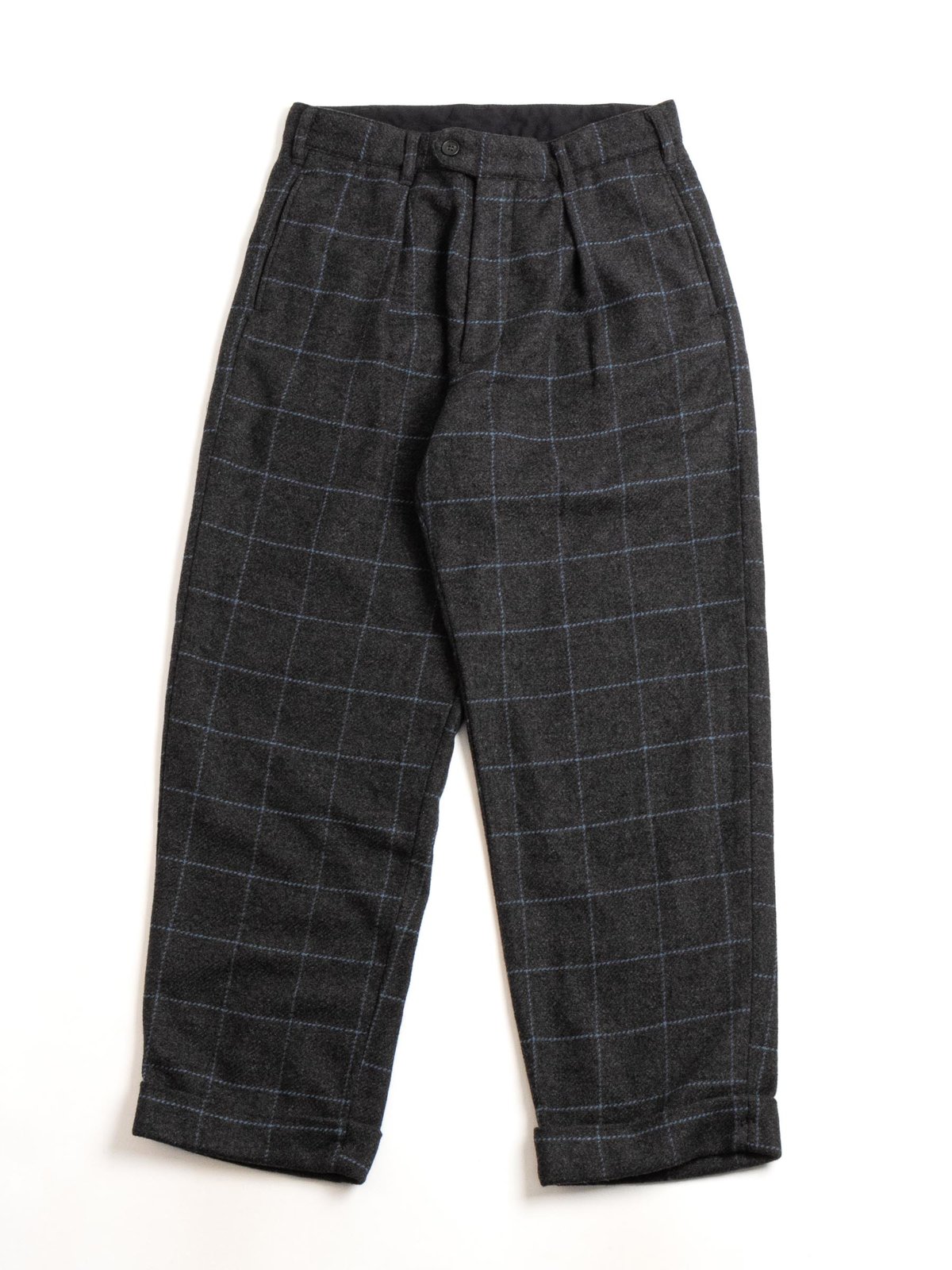 CARLYLE PANT CHARCOAL LT. BLUE WOOL POLY WINDOWPANE by Engineered Garments  – The Bureau Belfast - The Bureau Belfast