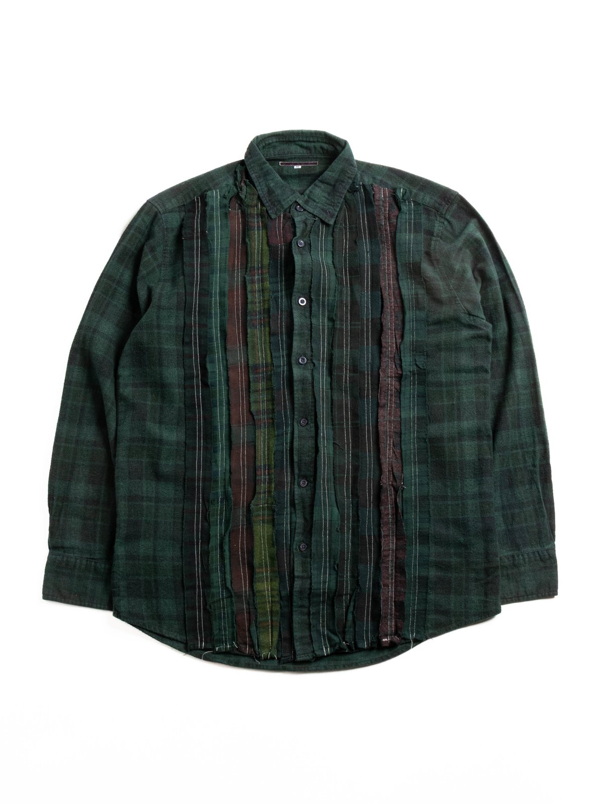 REBUILD BY NEEDLES FLANNEL SHIRT RIBBON SHIRT OVERDYE GREEN - Image 1