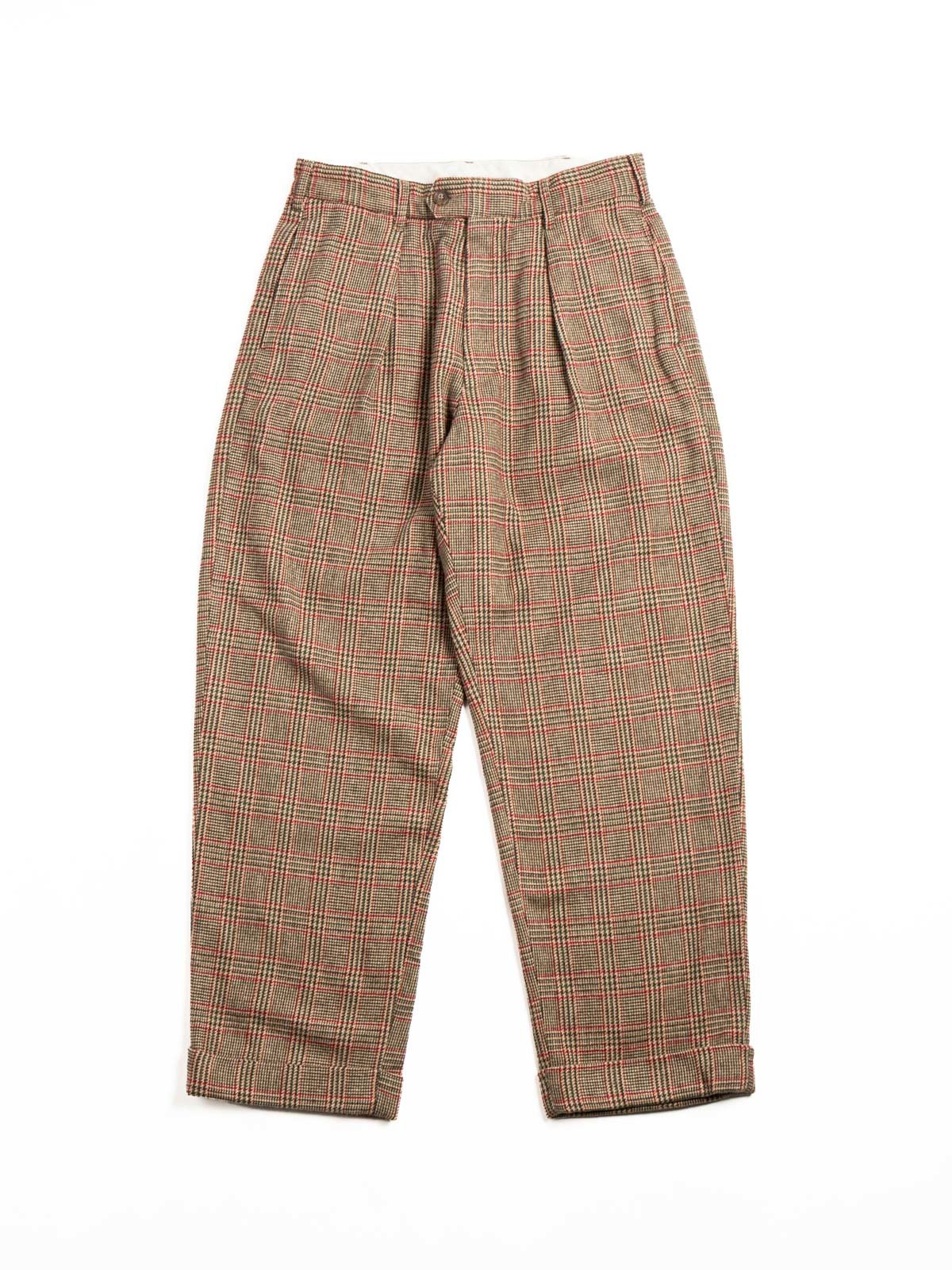 CARLYLE PANT / TAN / RED WOOL POLY GLEN PLAID - Image 1