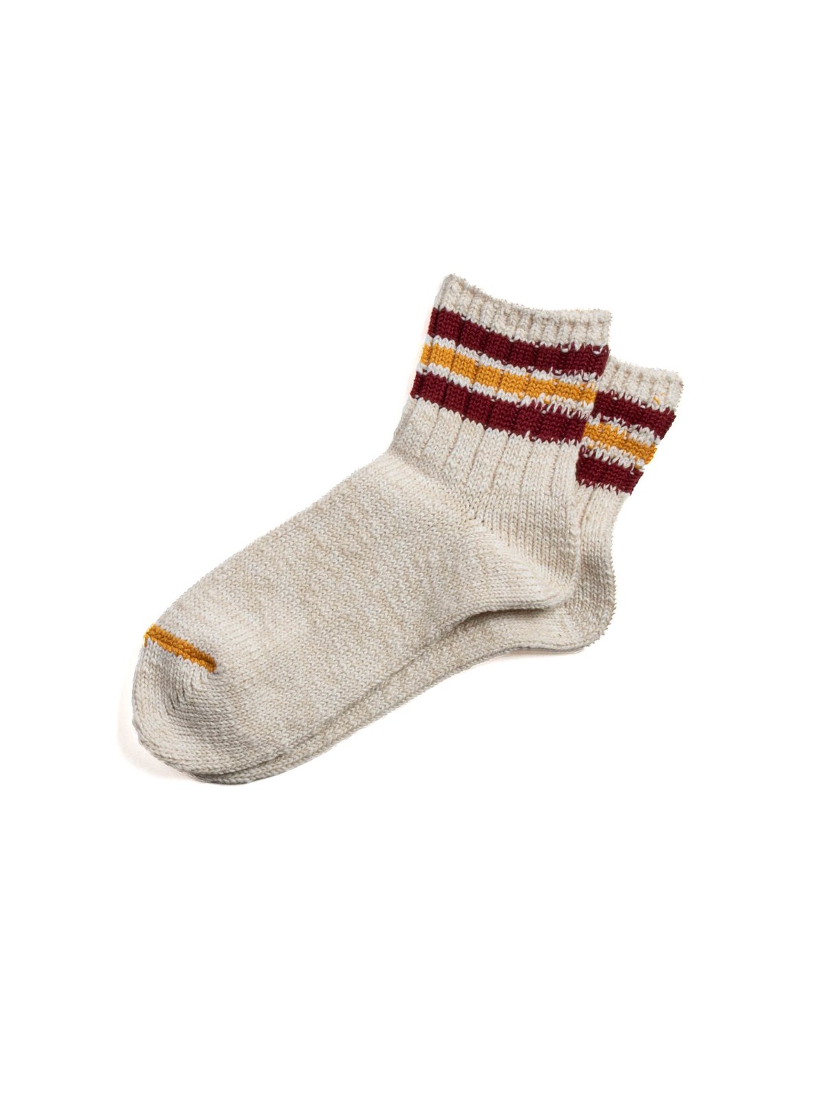 3 LINE SLUB Q SOCK WINE X MUSTARD - Image 2