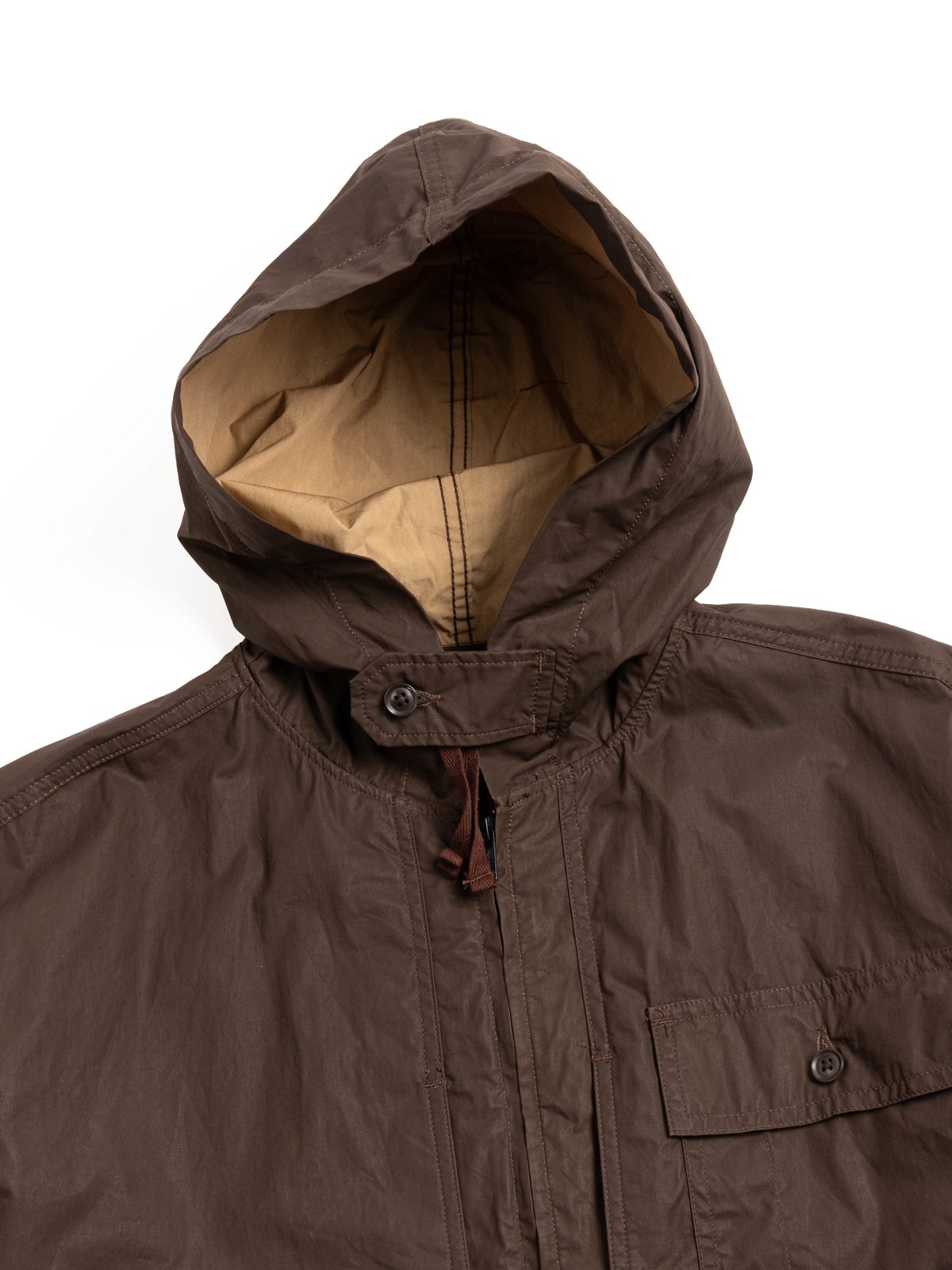 ZIP HOODED SHIRT /  Dk.BROWN COTTON LT.WEIGHT COATED CLOTH - Image 3