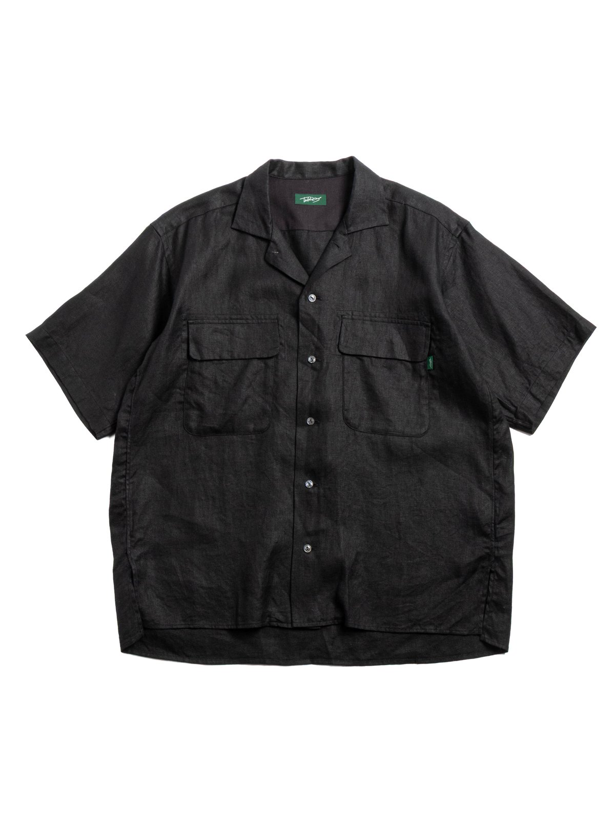 LINEN OPEN COLLAR SHIRT BLACK - Image 1