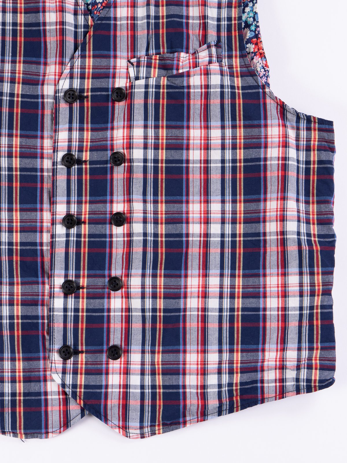 Navy/White/Red Plaid Poplin Reversible Vest - Image 4