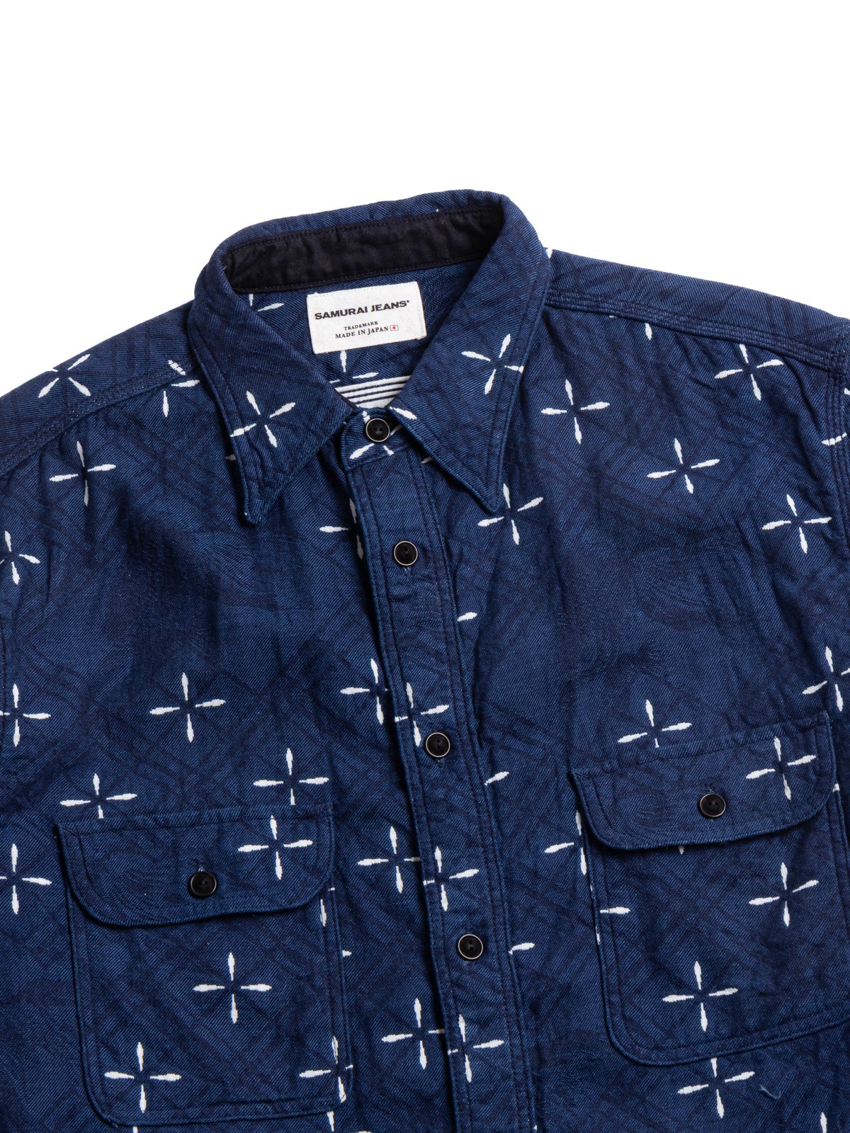 (SSS25&ndash;02W ) NARIHIRABISHI GOLDFISH PATTERN JACQUARD WORK SHIRT INDIGO - Image 2