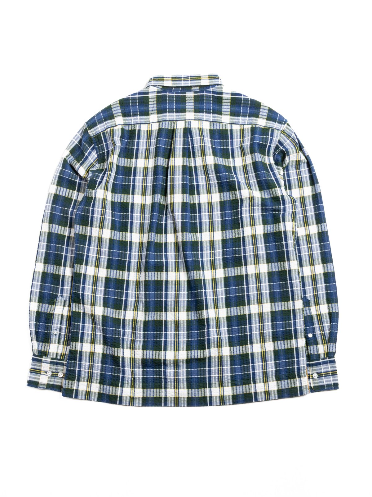 (OM45645.35) SEERSUCKER WEAVE MADRAS CHECK B.D. SHIRT NAVY MULTI  - Image 6