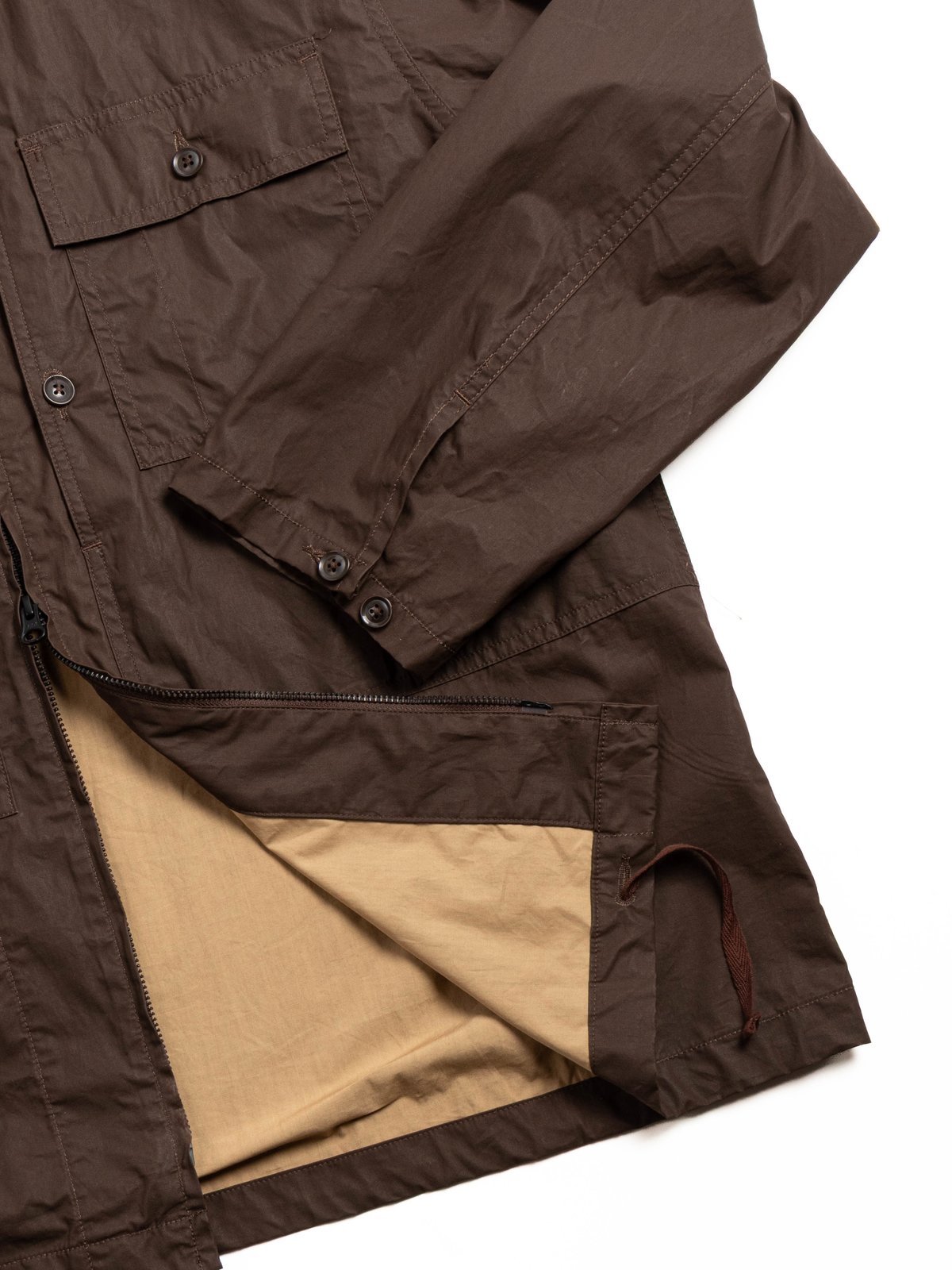 ZIP HOODED SHIRT /  Dk.BROWN COTTON LT.WEIGHT COATED CLOTH - Image 4