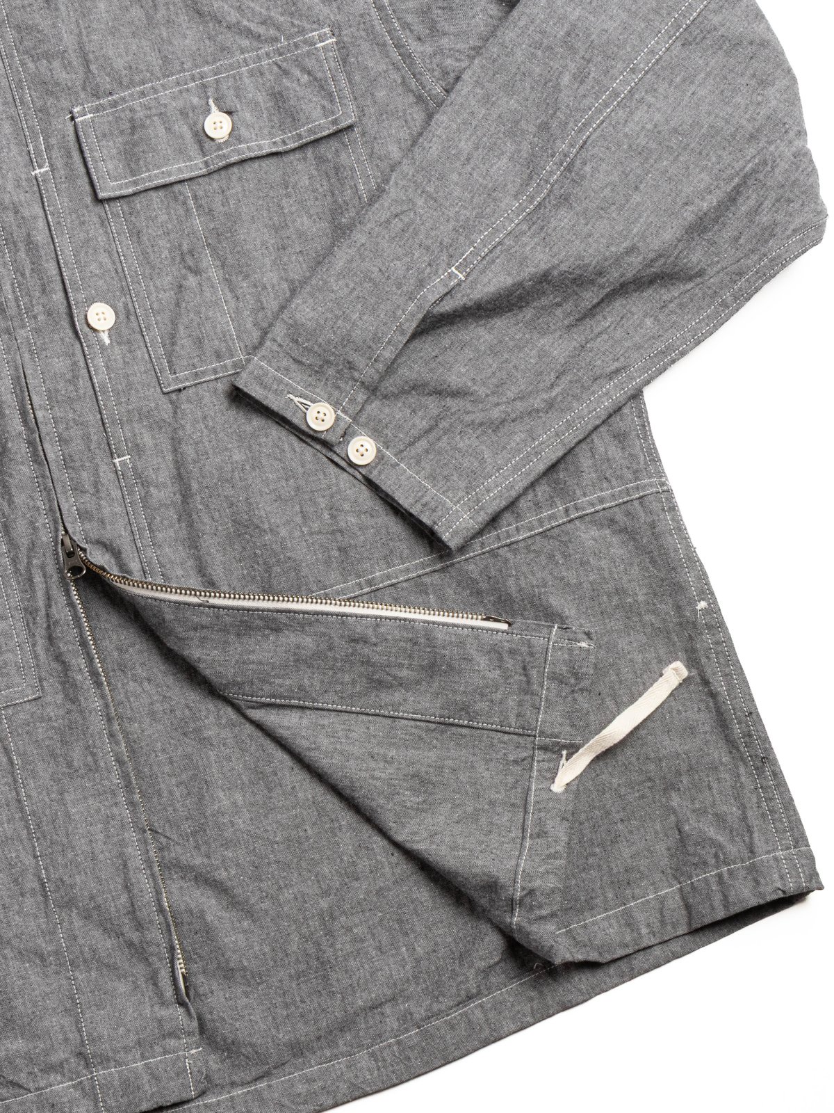ZIP HOODED SHIRT / GREY COTTON CHAMBRAY - Image 4