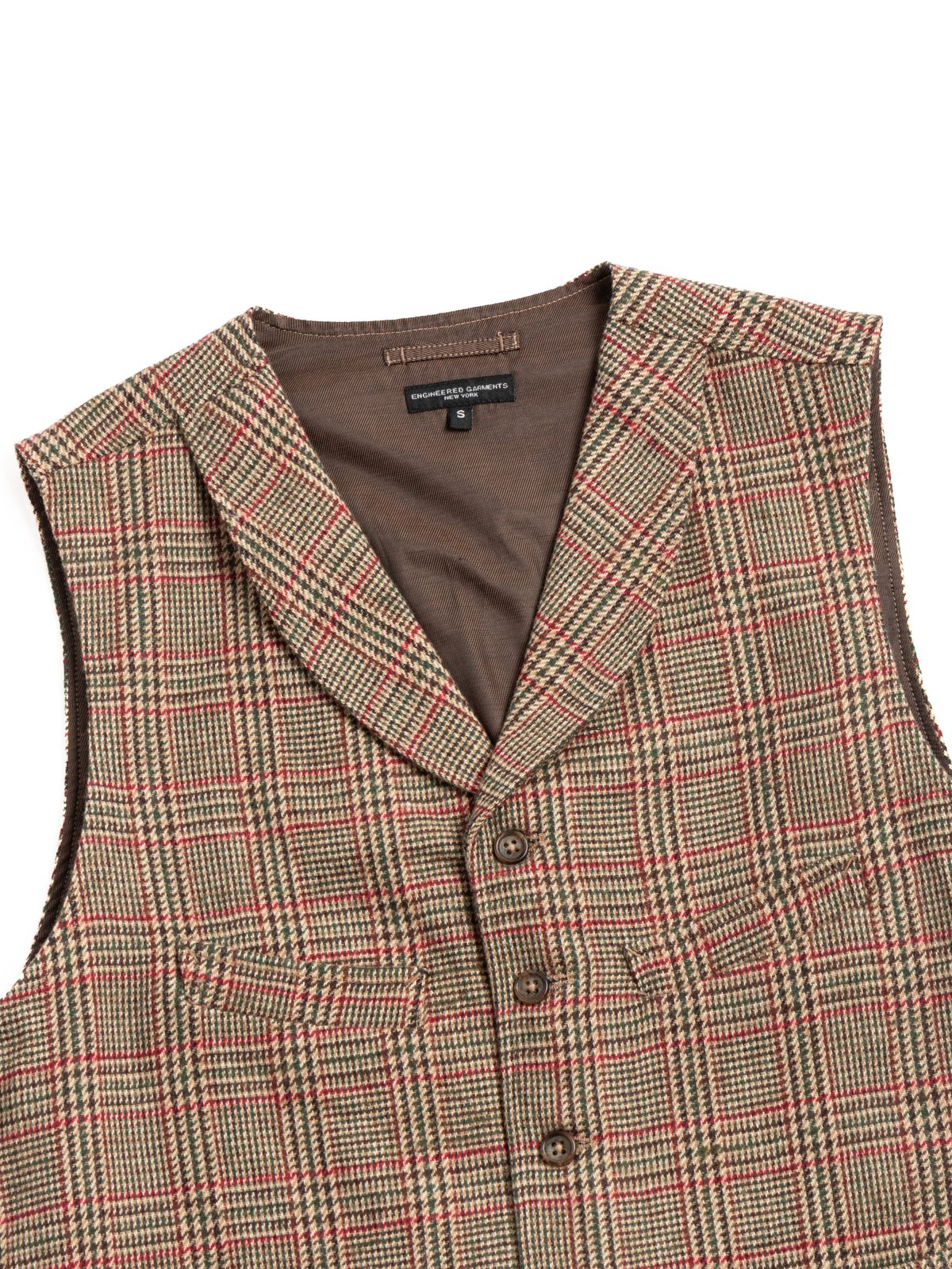 SHAWL COLLAR CINCH VEST / TAN / RED WOOL POLY GLEN PLAID - Image 2