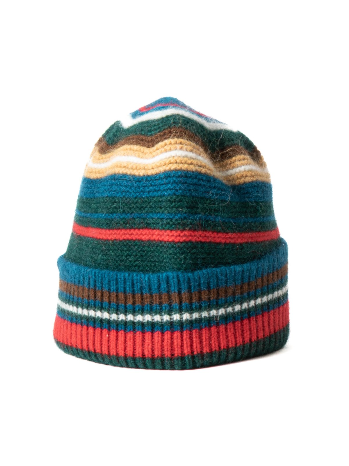 PURL STITCH STRIPED BEANIE GREEN & BLUE - Image 1