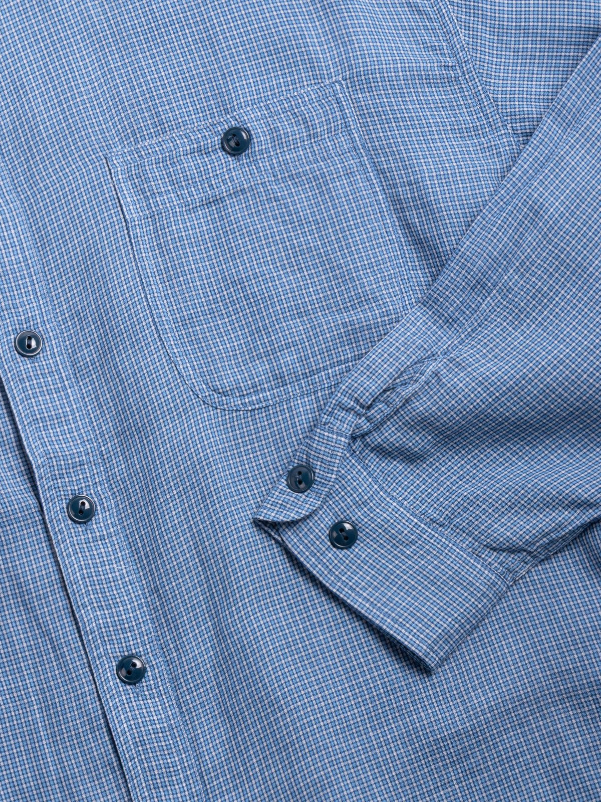 (H&ndash;SH065) DOUBLE CLOTH SMALL CHECK WORK SHIRT BLUE - Image 3