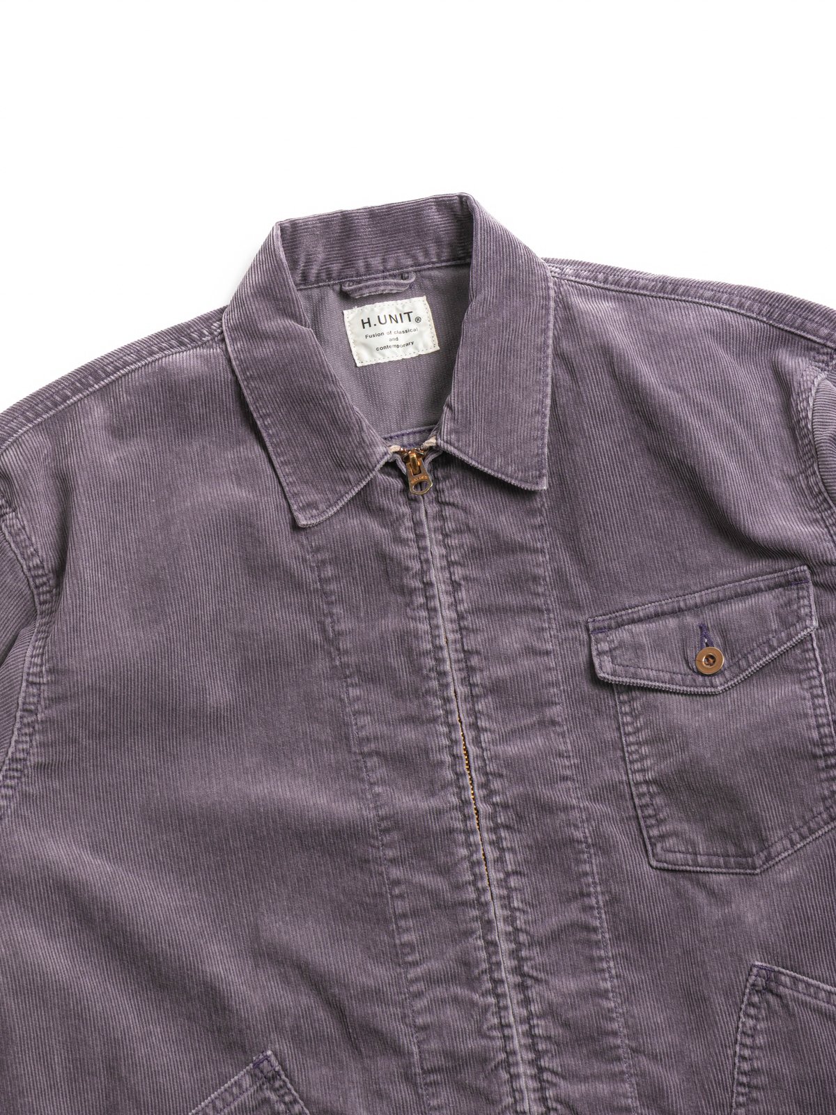 H.UNIT CORDUROY ZIP WORK JACKET (UW) GRAY - Image 2