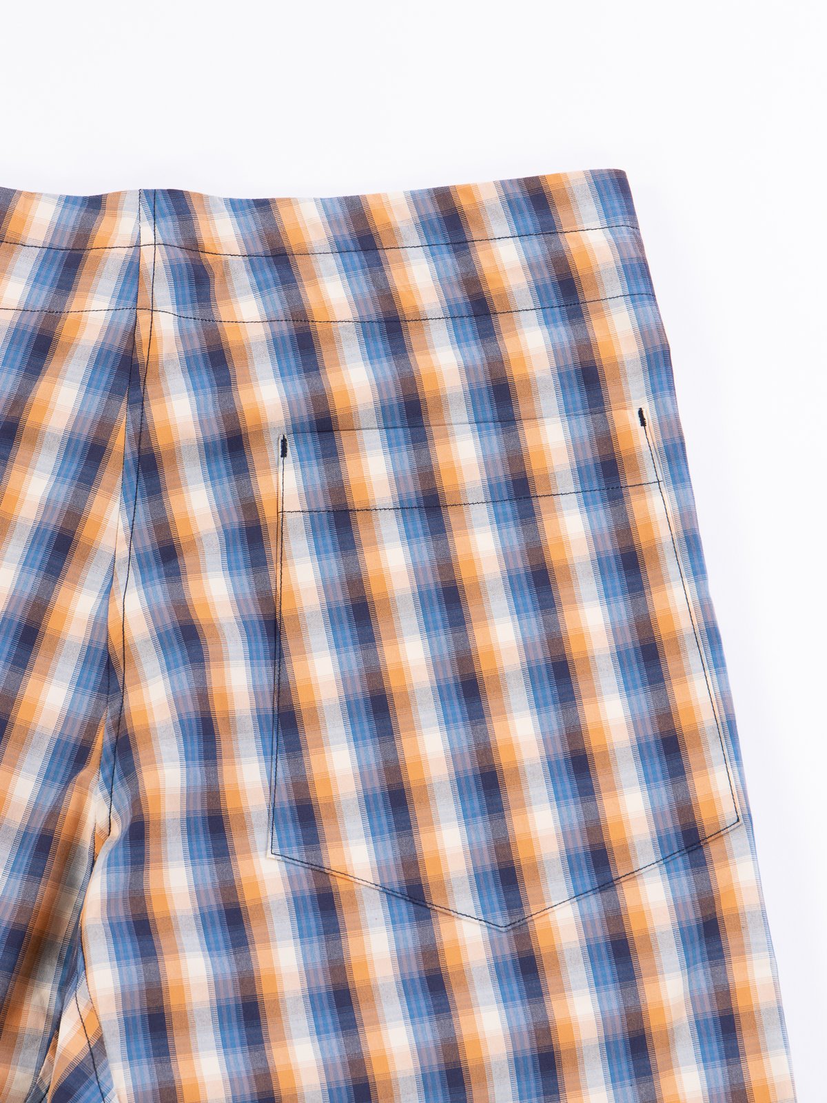 Blue/Orange Plaid Oxford Vancloth Drop Crotch Shorts - Image 5