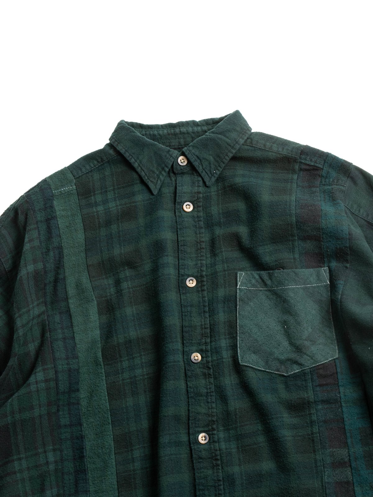 REBUILD BY NEEDLES FLANNEL 7 CUTS SHIRT WIDE OVER DYE DK. GREEN - Image 2