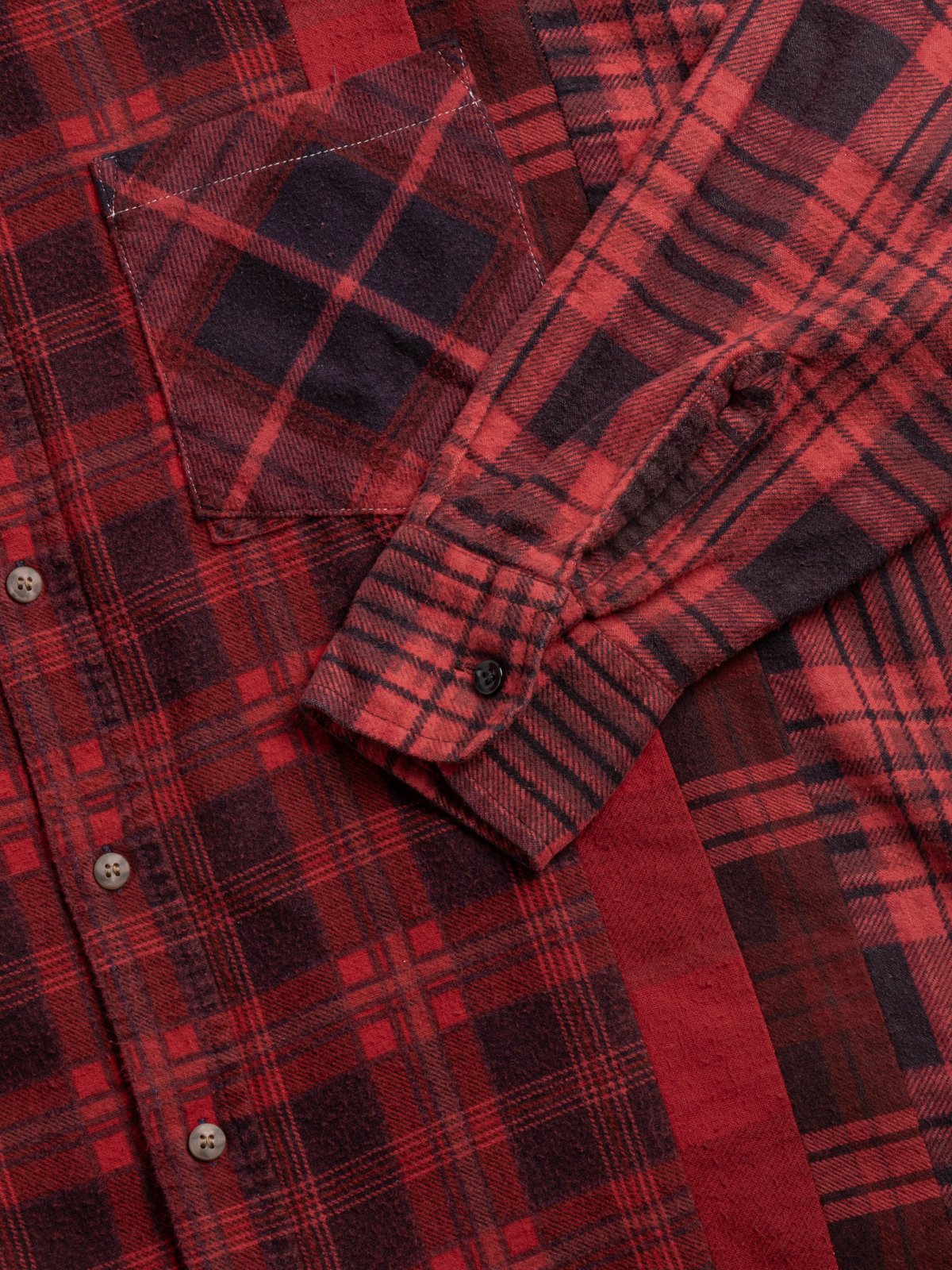 REBUILD BY NEEDLES FLANNEL 7 CUTS SHIRT WIDE OVER DYE RED - Image 3