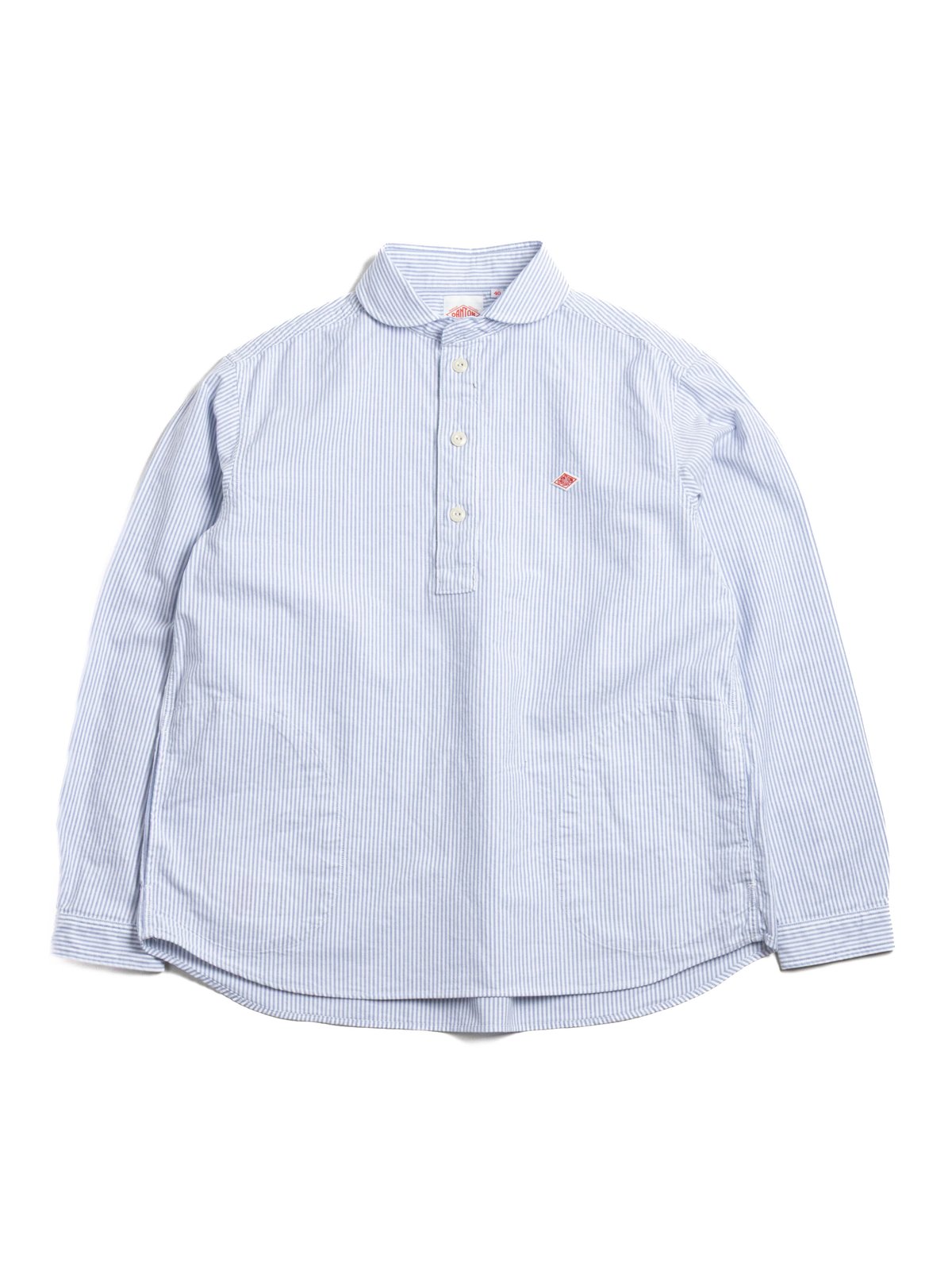 ROUND COLLAR P.O SHIRT L/S NAVY X WHITE STRIPE - Image 1