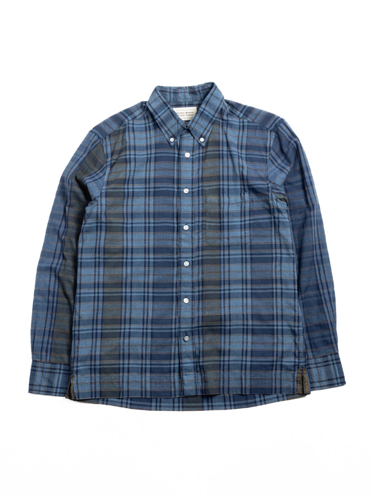 (OM45645.09) STANDARD WEAVE MADRAS CHECK PIGMENT DYE B.D. SHIRT INDIGO - Image 1