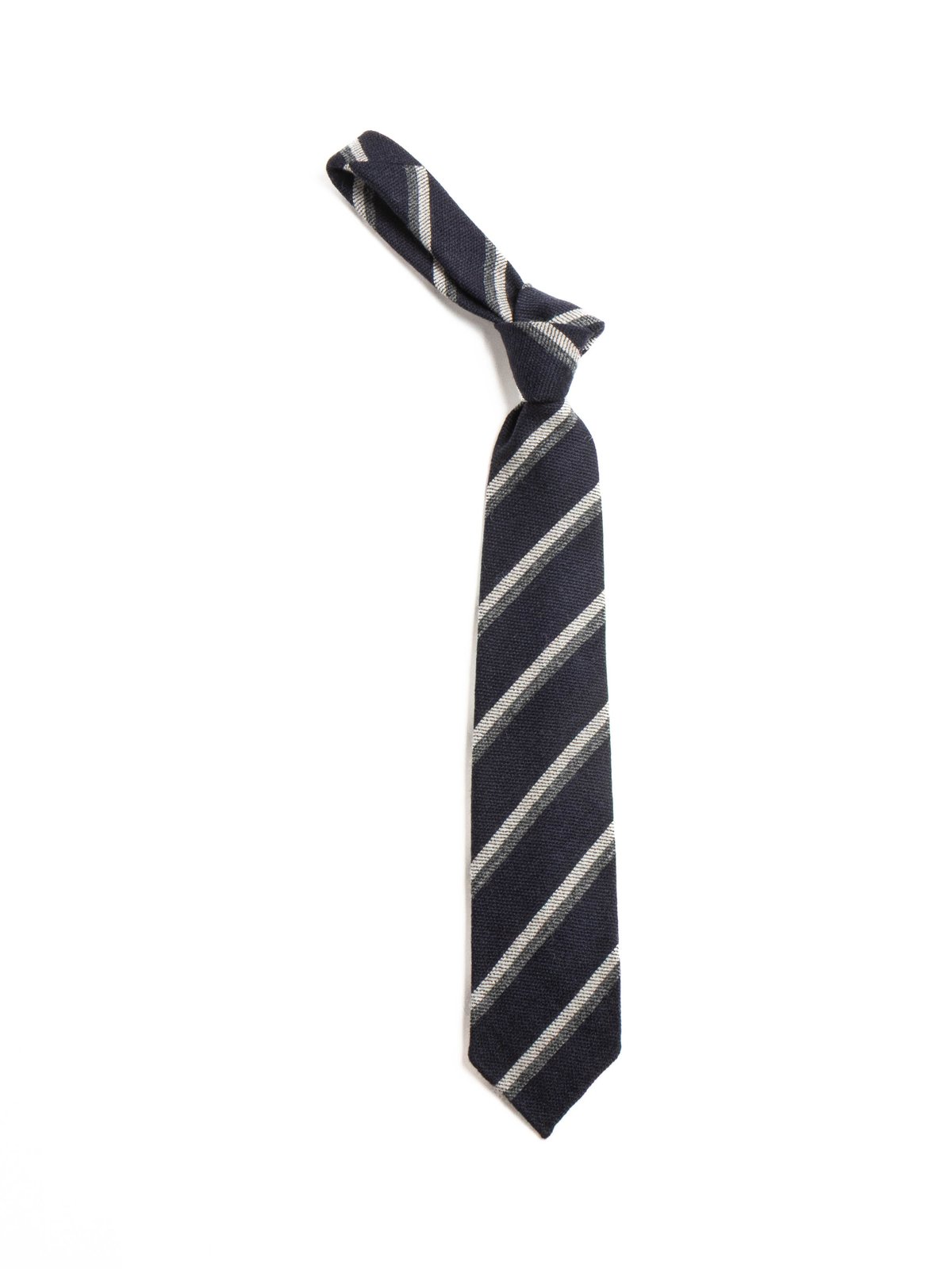 DOUBLE STRIPE WOOL TIE NAVY GREY - Image 1