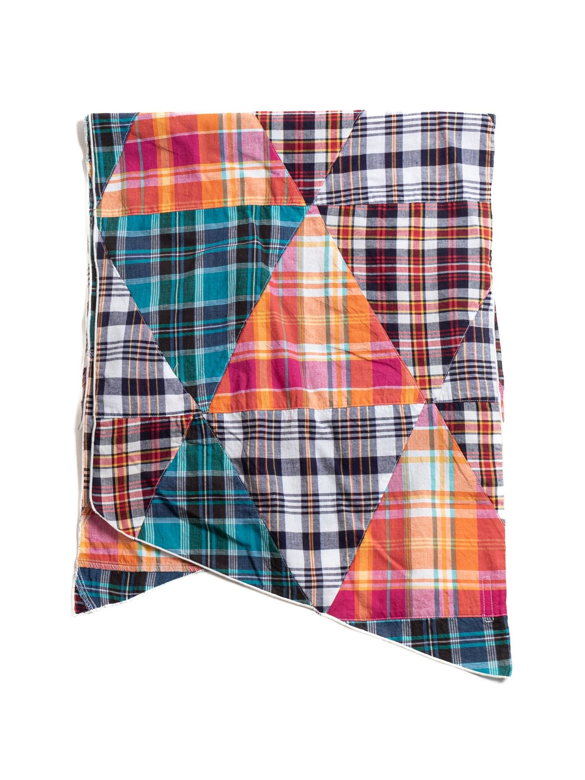 LONG SCARF MULTI COLOR PATCHWORK TRIANGLE PLAID - Image 3