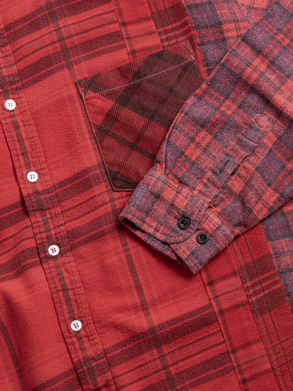 REBUILD BY NEEDLES FLANNEL  7 CUTS SHIRT OVER DYE RED - Image 3