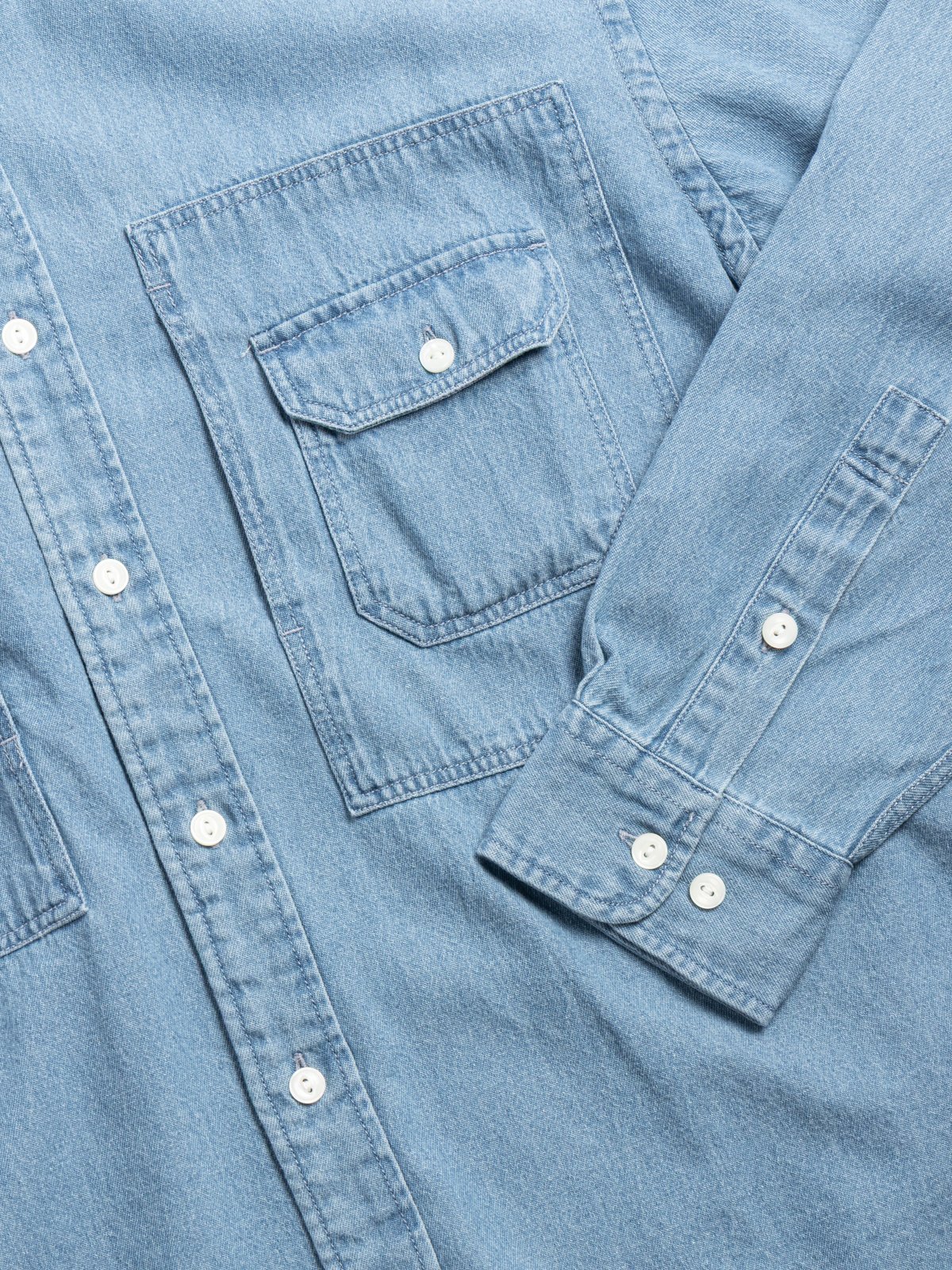 BLEACH DENIM UTILITY SHIRT MID BLUE  - Image 3