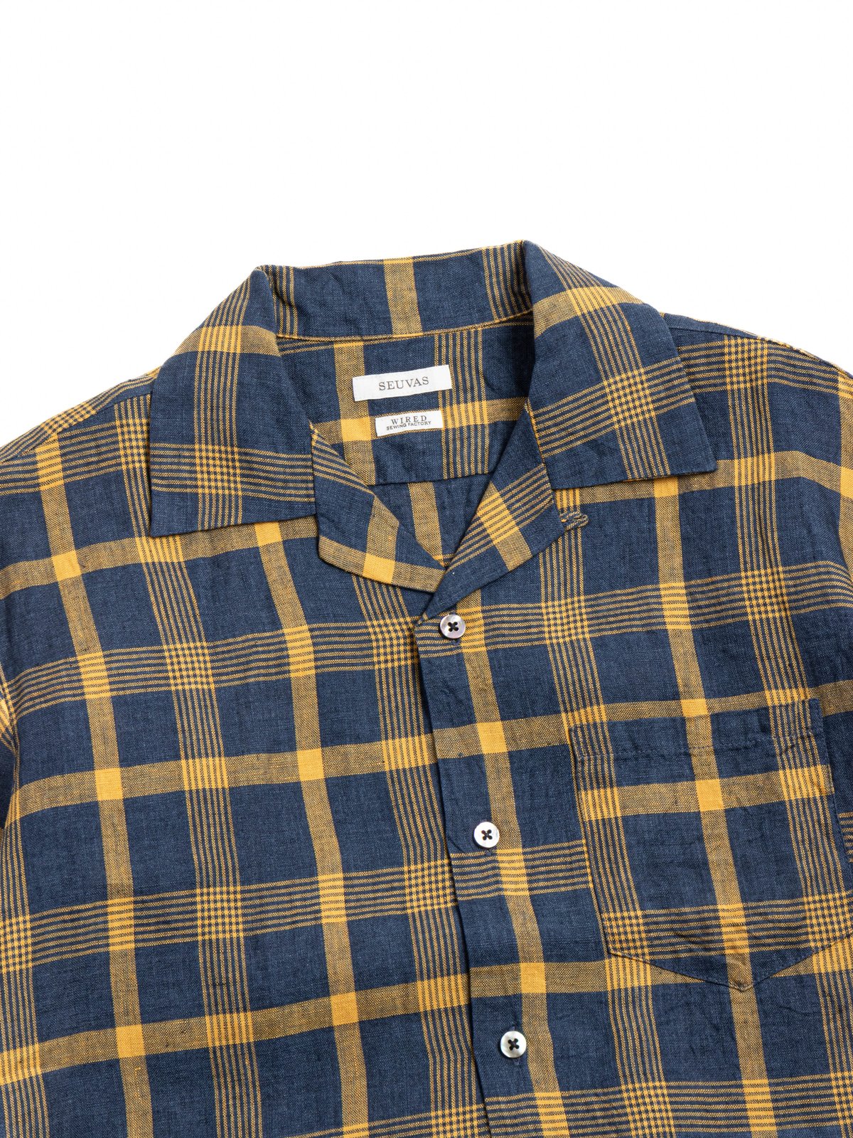 (SV&ndash;SH&ndash;032) LINEN OPEN COLLAR SHIRT NAVY YELLOW - Image 2
