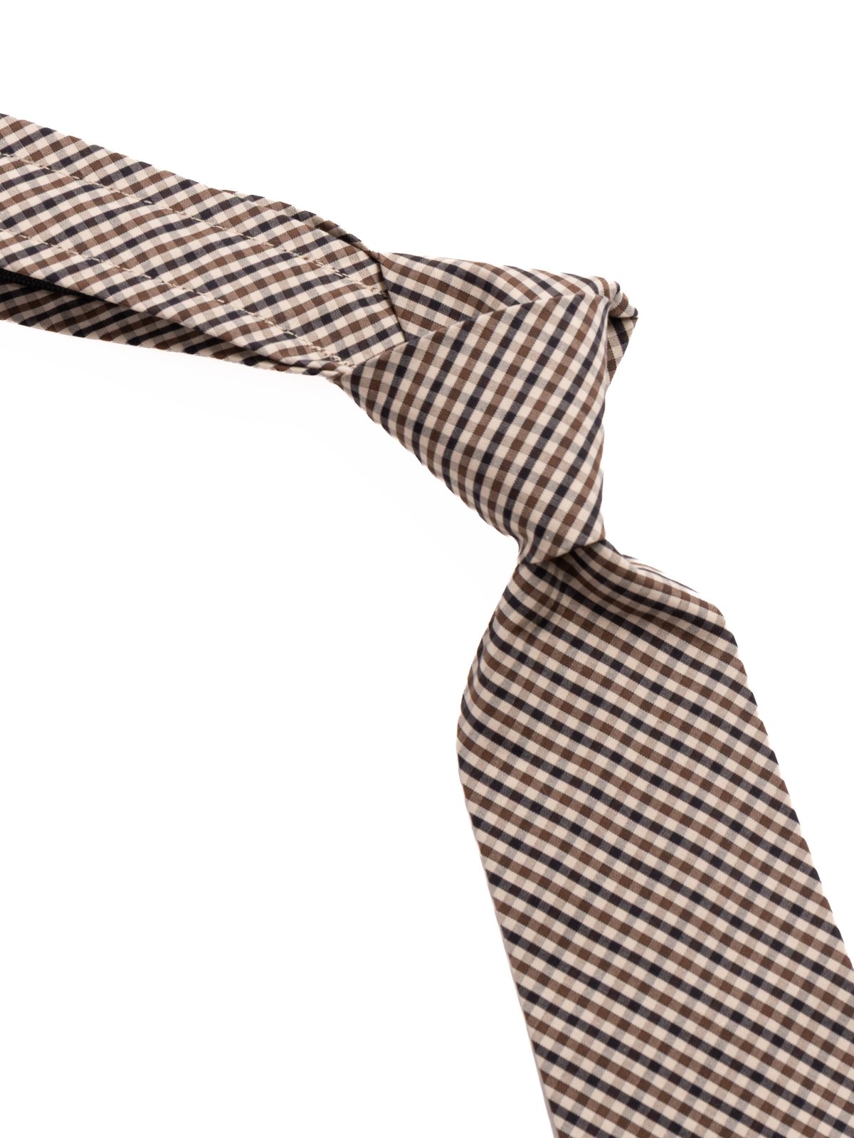 NECK TIE BLACK BROWN COTTON SMALL CHECK - Image 2