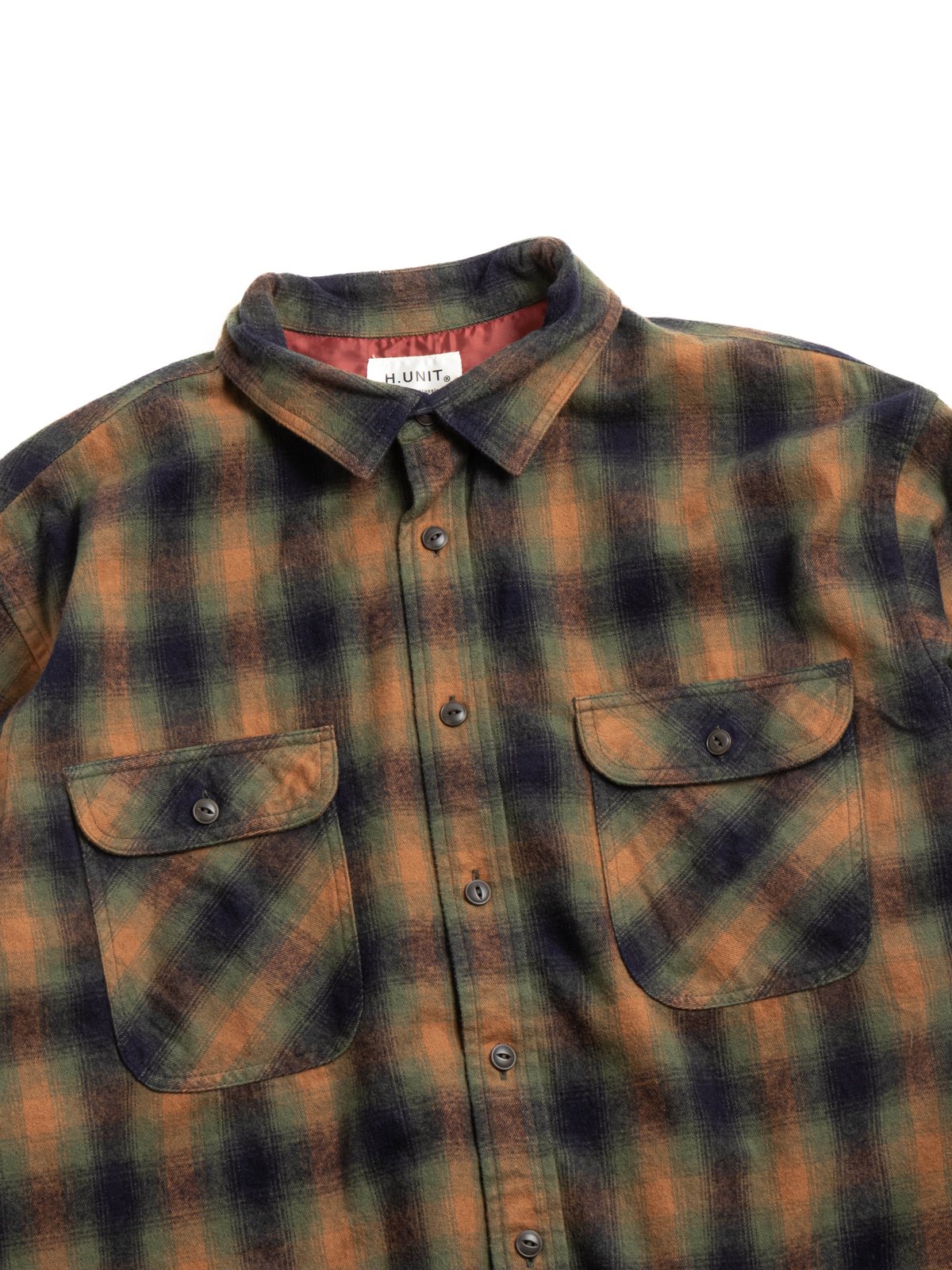 H.UNIT FLANNEL WORK SHIRT GREEN CHECK  - Image 2