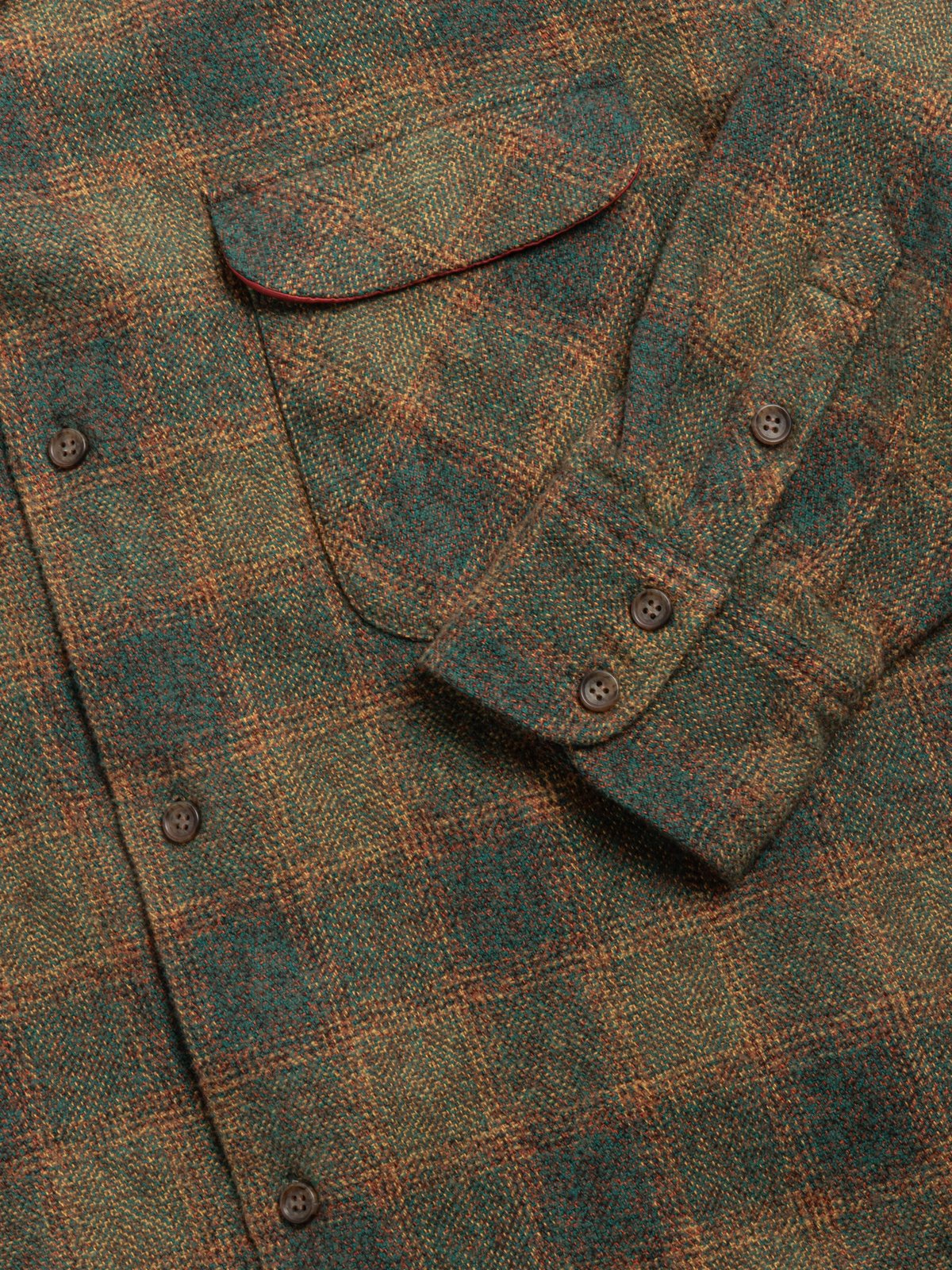 H.UNIT OMBRE CHECK OPEN COLLAR SHIRT GREEN - Image 3