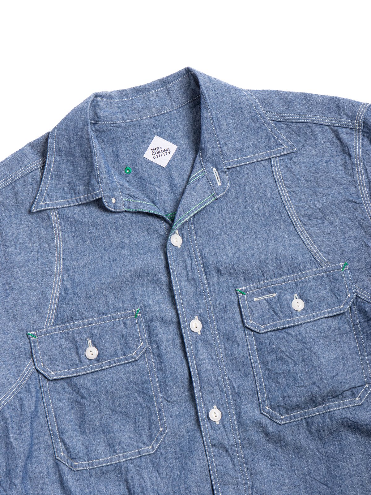 (CS014) CORONA W–YOKE SHIRT BLUE CHAMBRAY - Image 2